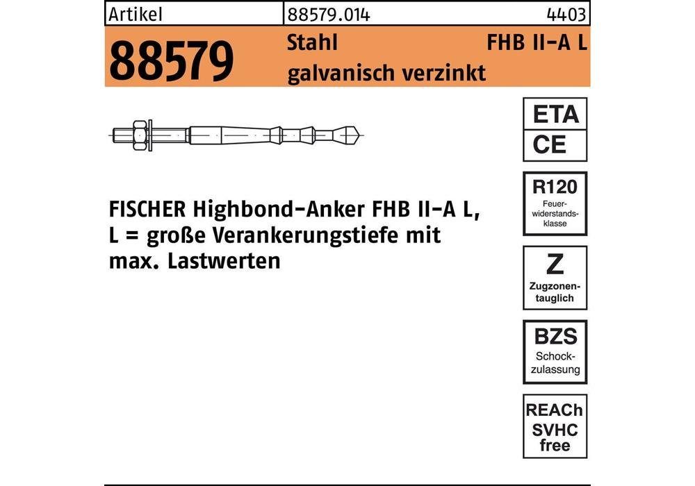 Fischer Befestigungsanker Highbond-Anker R 88579 M 12 x 120/ 10 Stahl galvanisch verzinkt