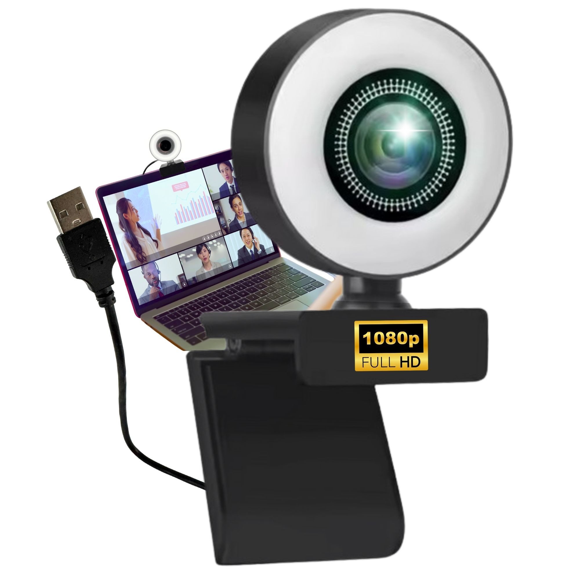 TronicXL Webcam mit Ringlicht Full HD Lampe USB PC Kamera Konferenz Streaming Full HD-Webcam (Full HD, Streamer Streaming Gamer Gaming Videokonferenz)