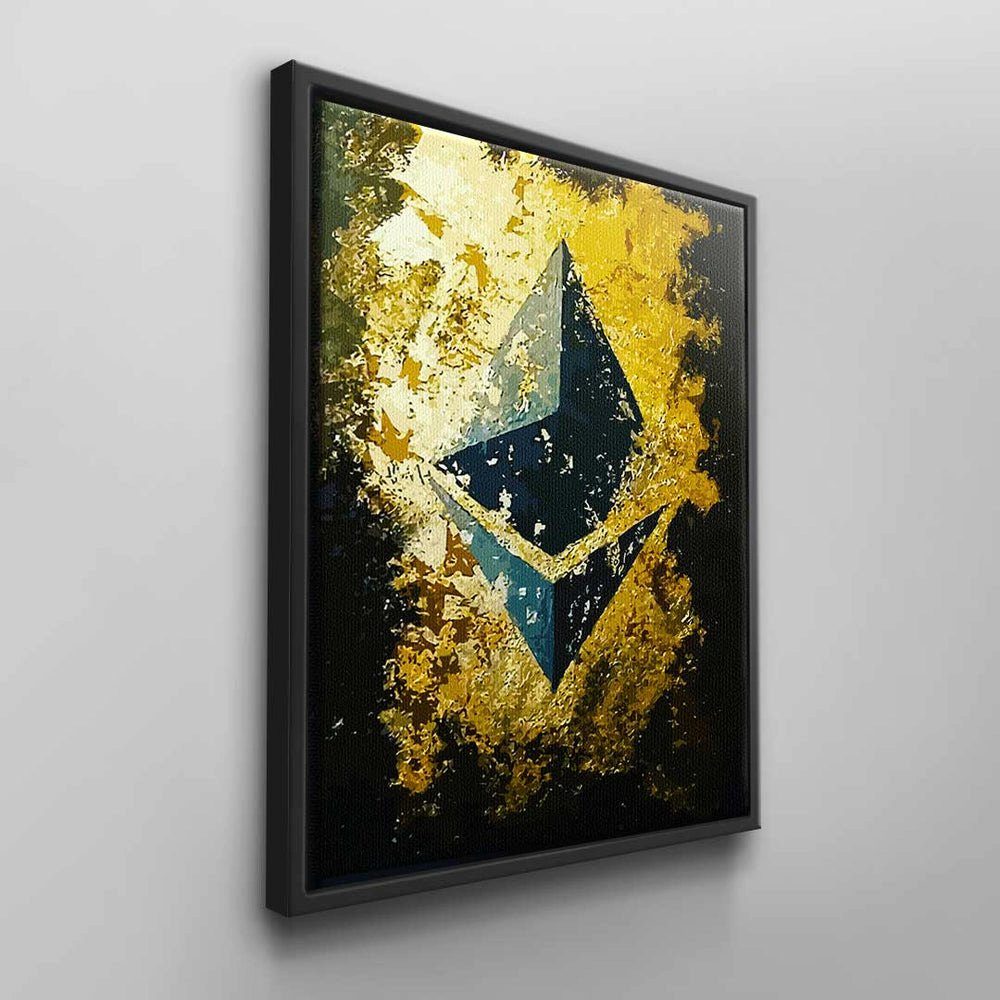 abstrakte Wandbild Wandkunst Ethereum DOTCOMCANVAS® Gold Schwarz Golden ohne Leinwandbild, Ethereum Rahmen