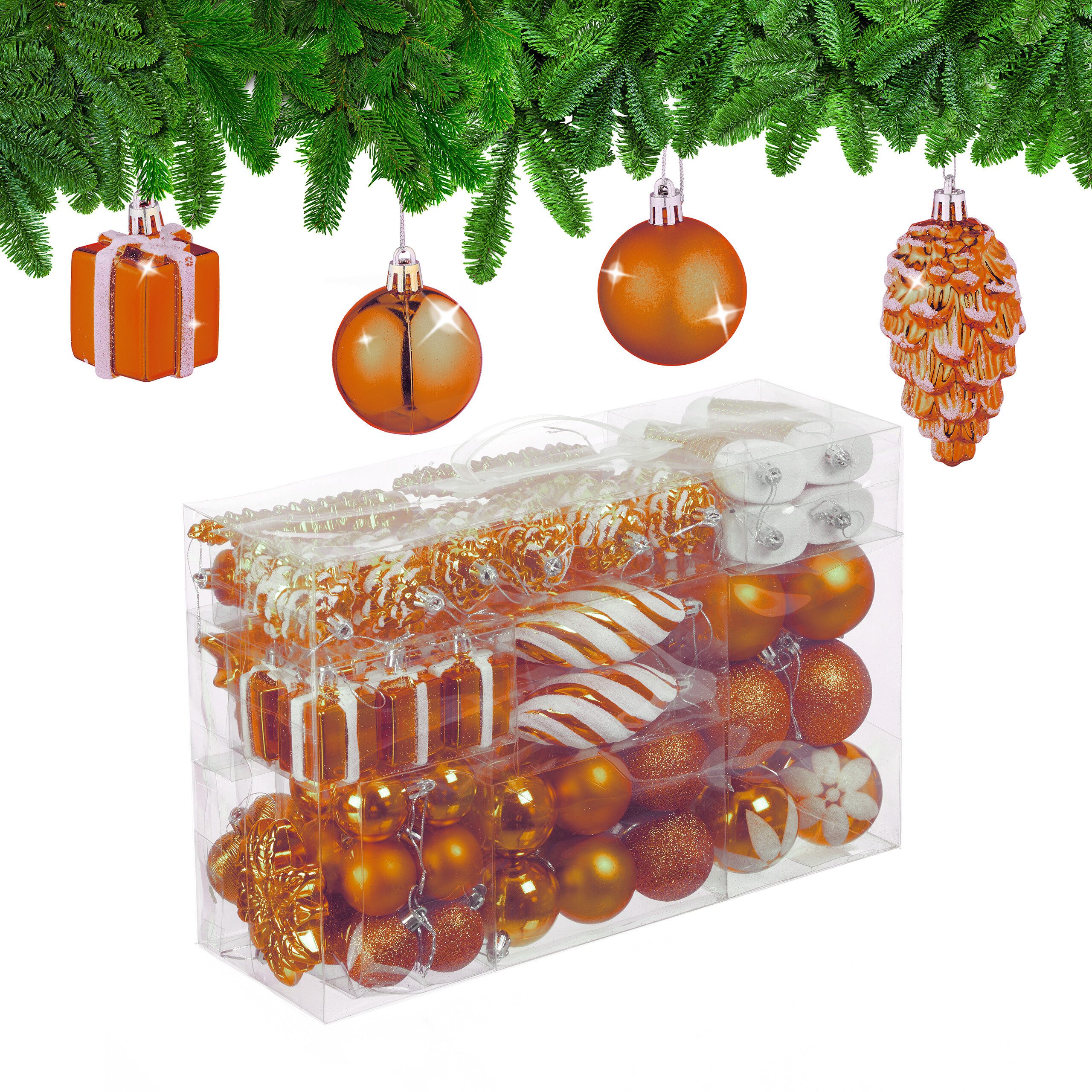 relaxdays Weihnachtsbaumkugel Weihnachtskugeln im 72er Set (72 St), orange