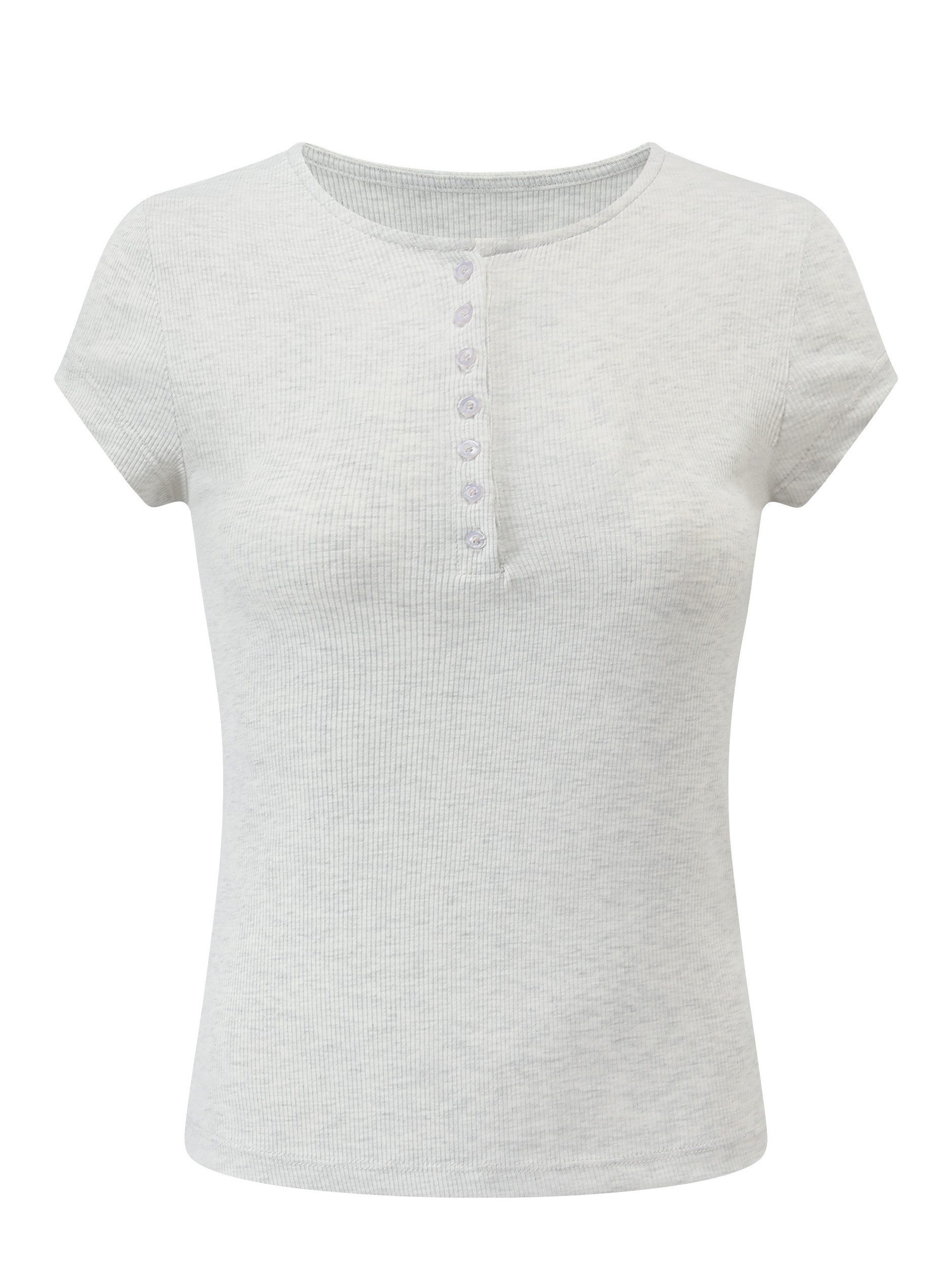 T-Shirt Geripptes T-Shirt Damen mit Knopfleiste Elegant
