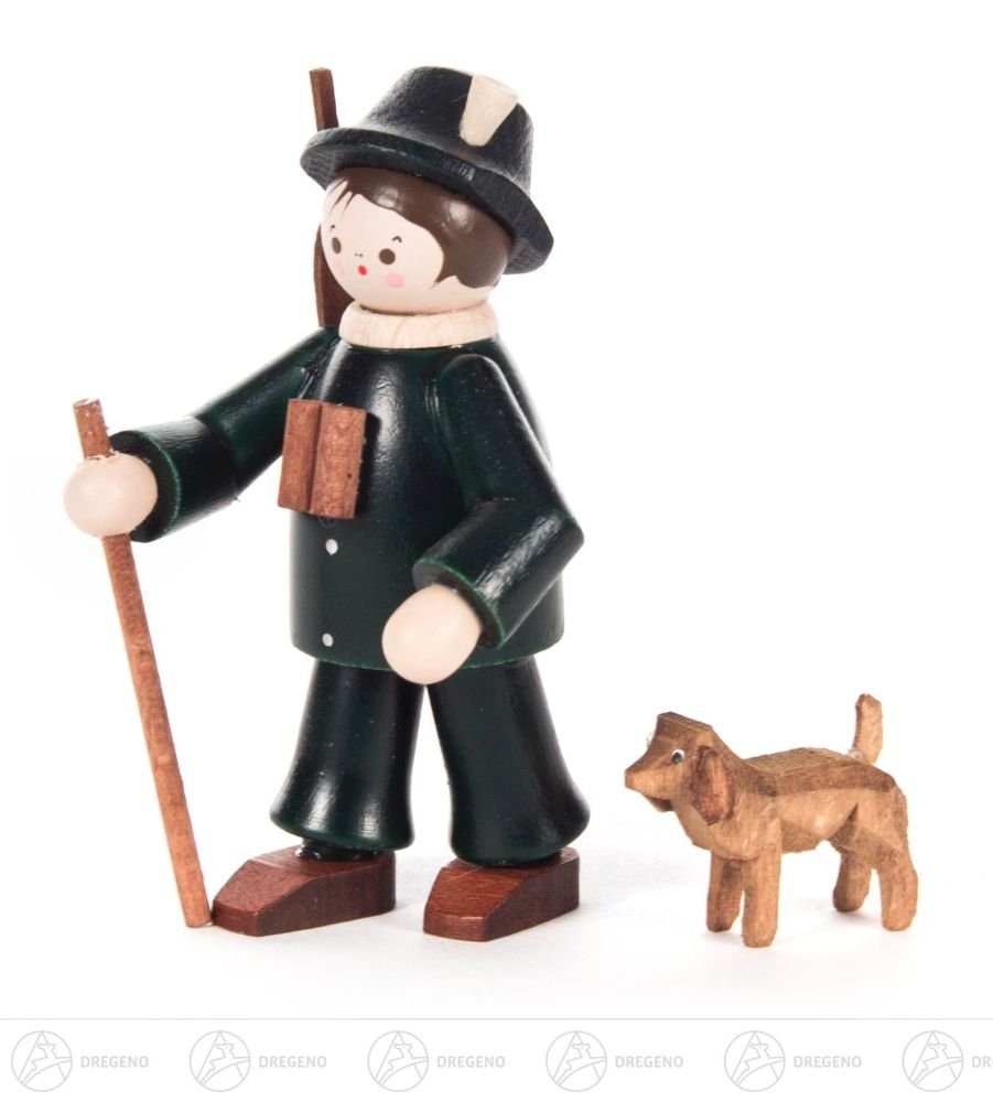Dregeno Erzgebirge Weihnachtsfigur Miniatur Förster mit Hund farbig Höhe ca 6 cm NEU, mit kleinem Hund