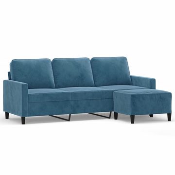 vidaXL Sofa 3-Sitzer-Sofa mit Hocker Blau 180 cm Samt