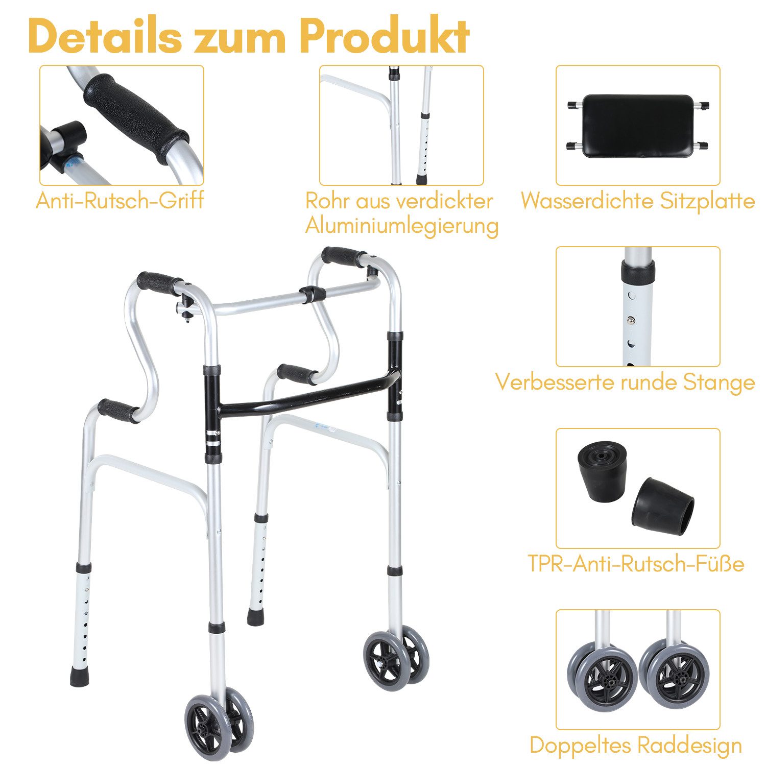 Clanmacy Gehstock 1pcs Faltbarer und höhenverstellbarer Gehbock, Aluminium, Gehgestell