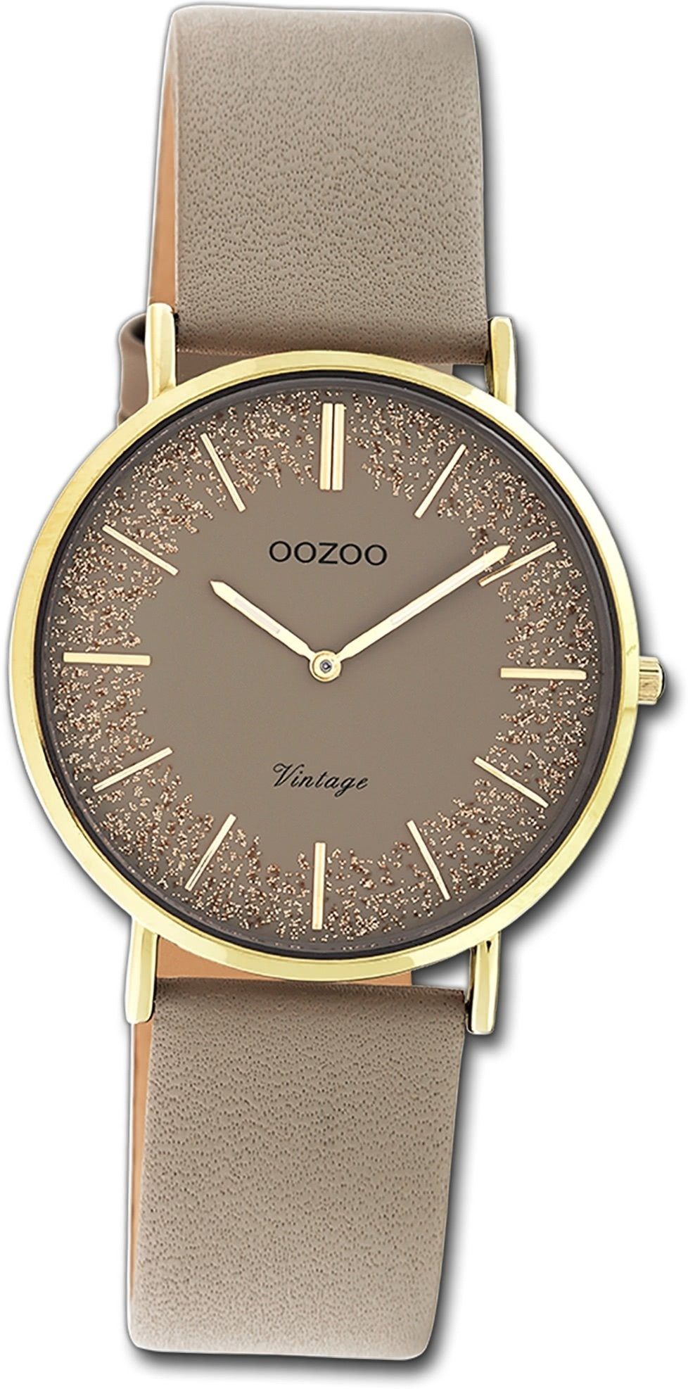 OOZOO Quarzuhr Oozoo Damen Armbanduhr Vintage Series, Damenuhr Lederarmband braun, rundes Gehäuse, mittel (ca. 32mm)