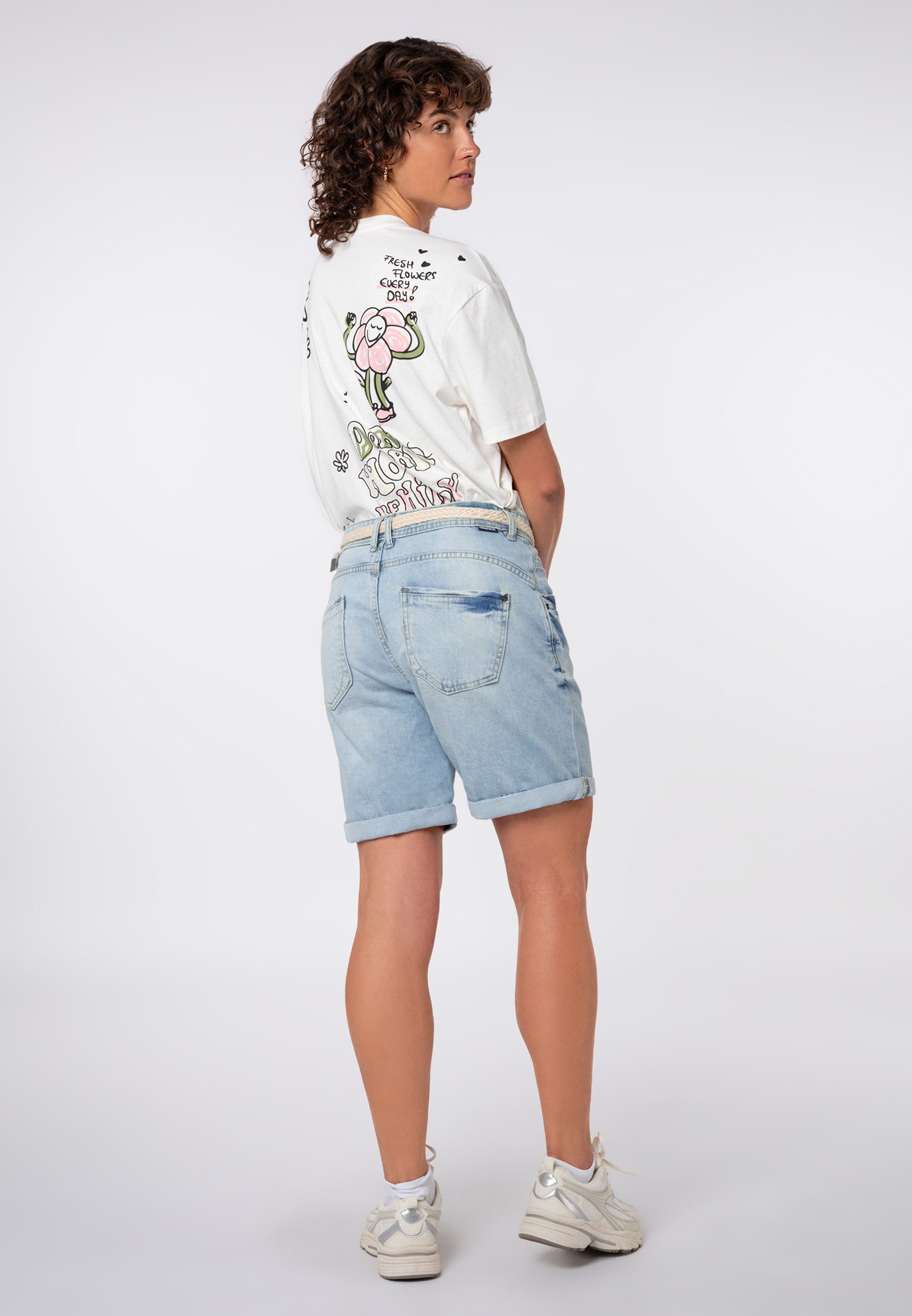 SUBLEVEL Jeansbermudas Damen Denim Bermuda mit Gürtel Sommerhose, Denim Bermuda, Shorts mit Gürtel