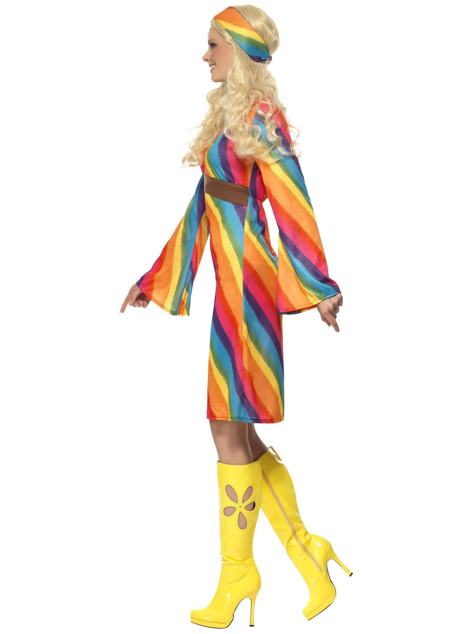 Smiffys Hippie-Kostüm Regenbogen Hippie - Kostüm Kleid für Fasching, Für den Summer of Love unterm Regenbogen