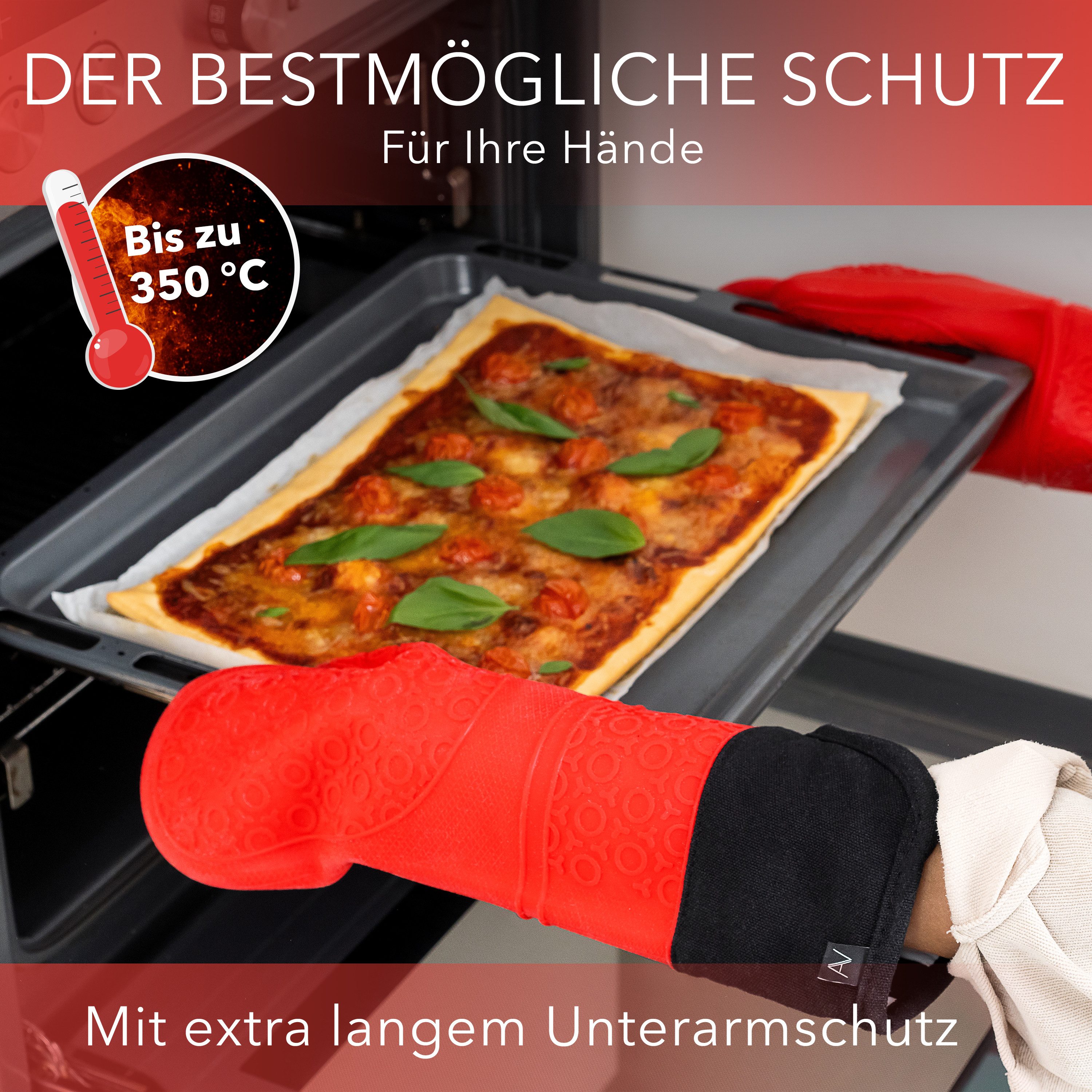AVANA Topfhandschuhe Silikon Ofenhandschuhe Backhandschuhe Kochhandschuhe, (1 Paar Ofenhandschuhe aus Silikon), weiches Baumwoll-Innenfutter, Anti-Rutsch, Hitzebeständig bis 350°C