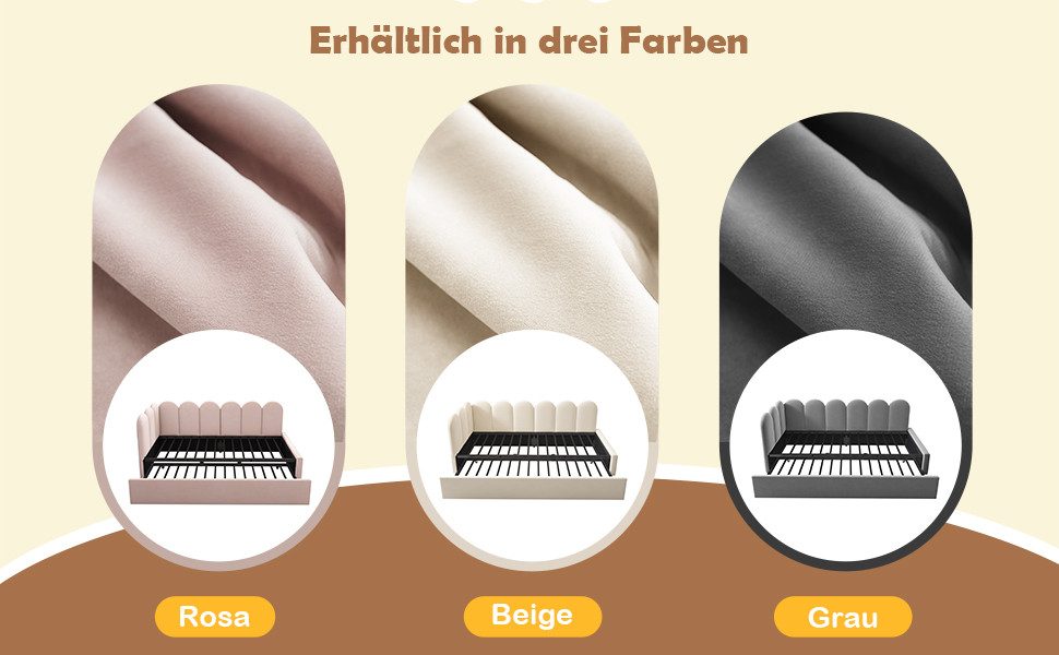 Celya Polsterbett Daybett 90x200cm,Tagesbett Schlafsofa mit Ausziehbett 90x190cm (Beige, ohne Matratze), Kinderbett mit Lattenrost, Samt