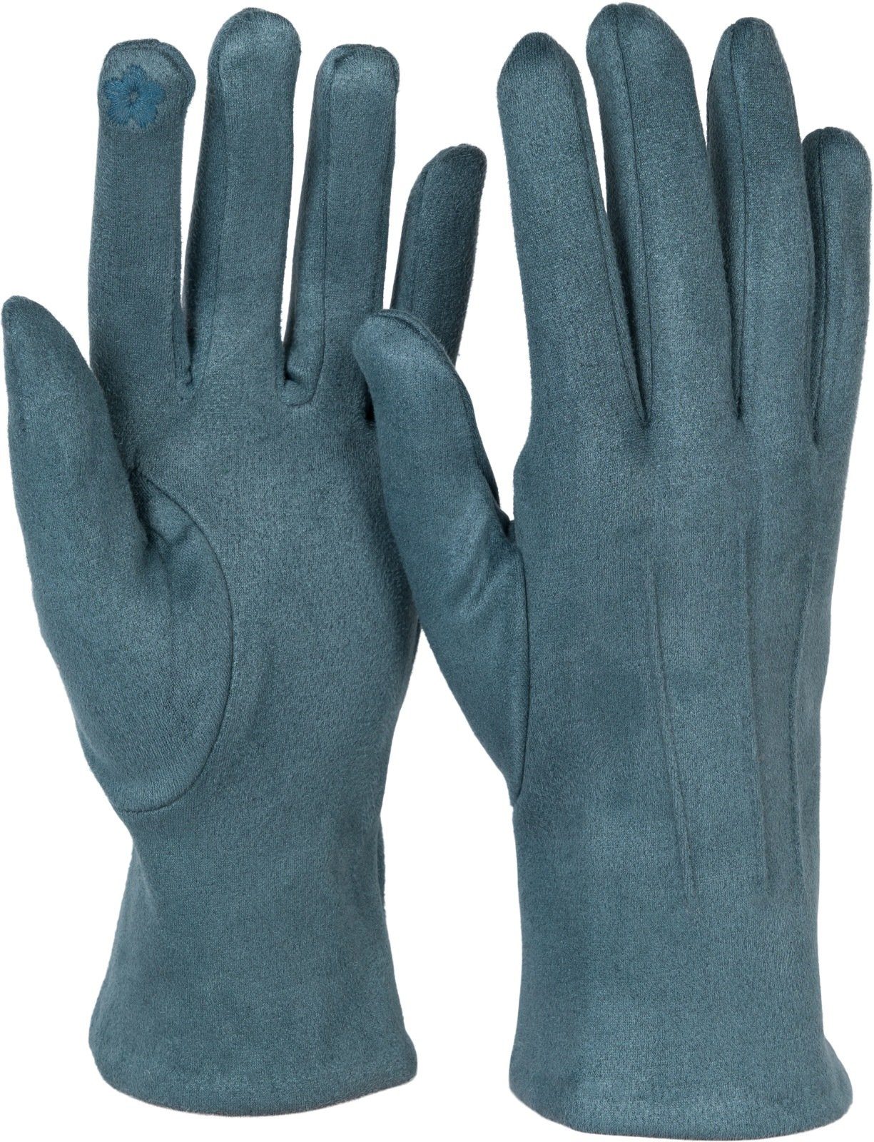styleBREAKER Fleecehandschuhe Einfarbige Touchscreen Handschuhe Ziernähte Grau-Blau