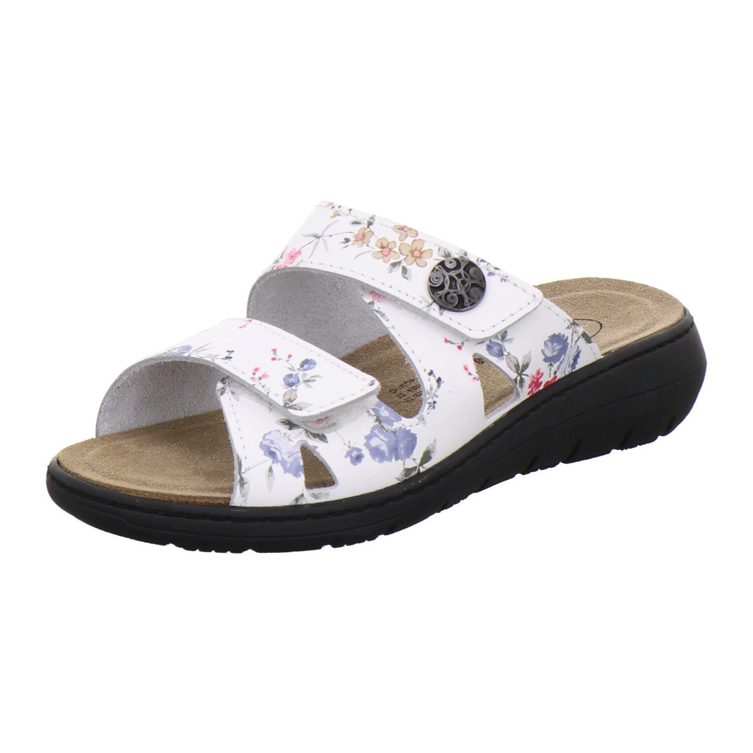 AFS-Schuhe Damen Wechselfußbett Pantolette aus Glattleder mit Klettverschluss und Keilabsatz, Made in Germany