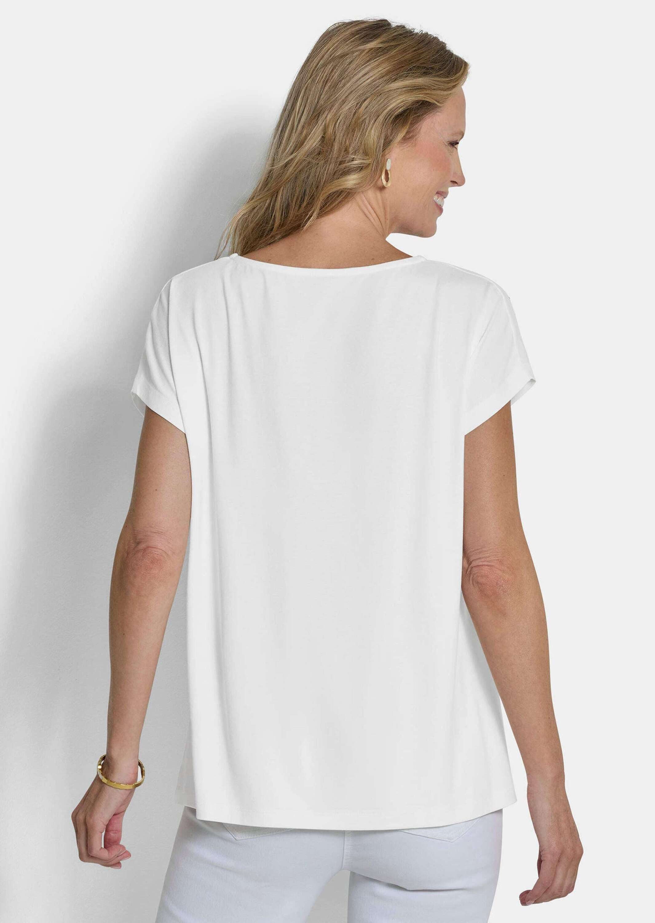 GOLDNER T-Shirt Jerseyshirt mit Glitzersteinen Viskoseshirt mit U-Boot-Ausschnitt und Viertelarm