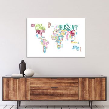 WallSpirit Leinwandbild "Ländernamen Weltkarte" - XXL Wandbild, Leinwandbild geeignet für alle Wohnbereiche