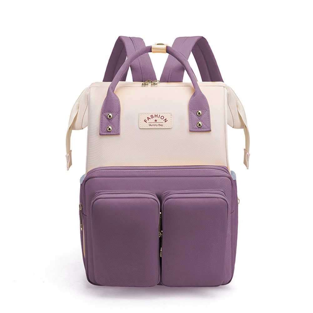 Blusmart Wickeltasche Mode Mama Tasche Tragbare Große Kapazität Mutter Rucksack Einfache beige paste purple