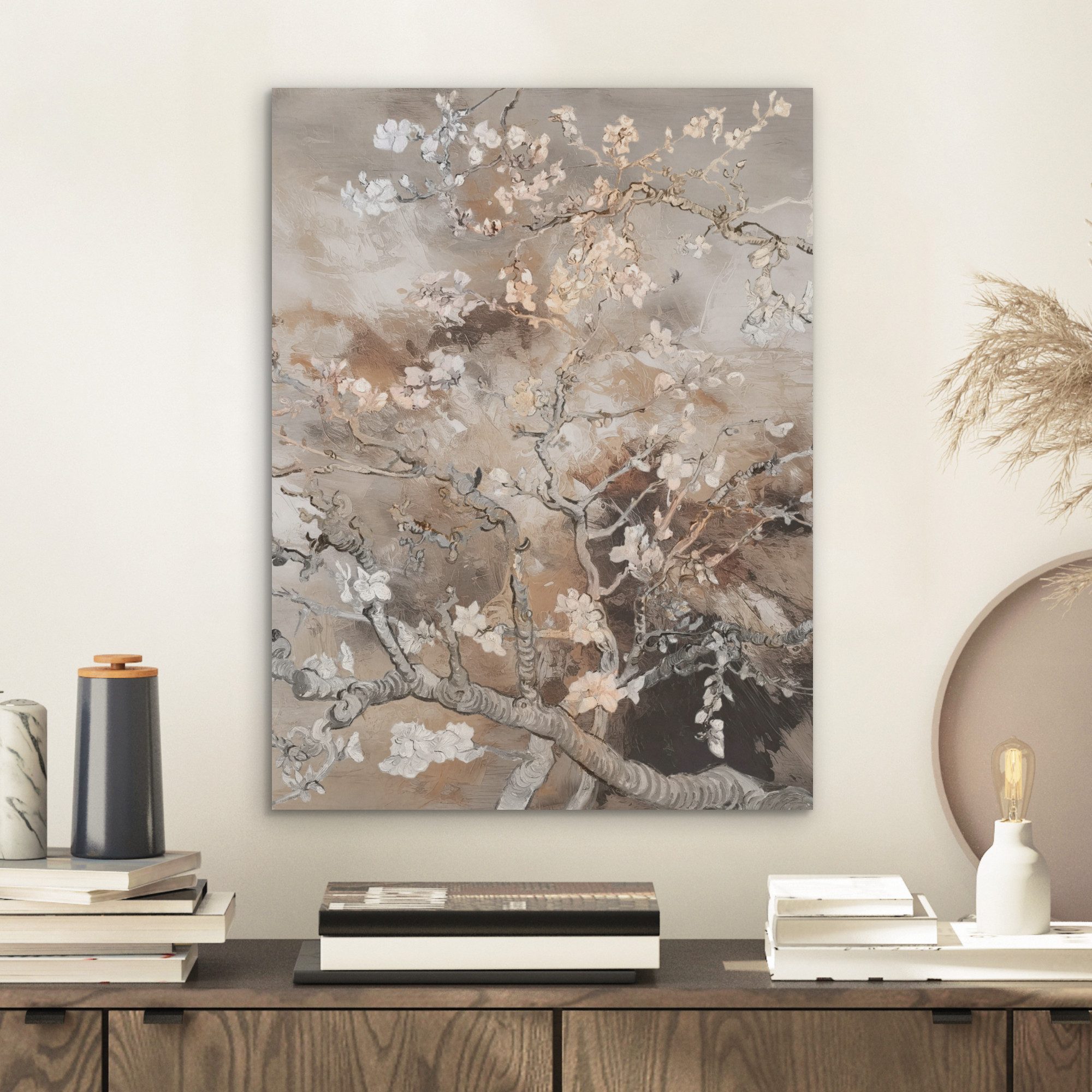 MuchoWow Gemälde Mandelblüte - Kunst - Van Gogh - Beige - Abstrakt, Fotodruck (1 St), Akustikpaneele, Wandpaneele, Schalldämmung, Akustikbilder 30x40 cm