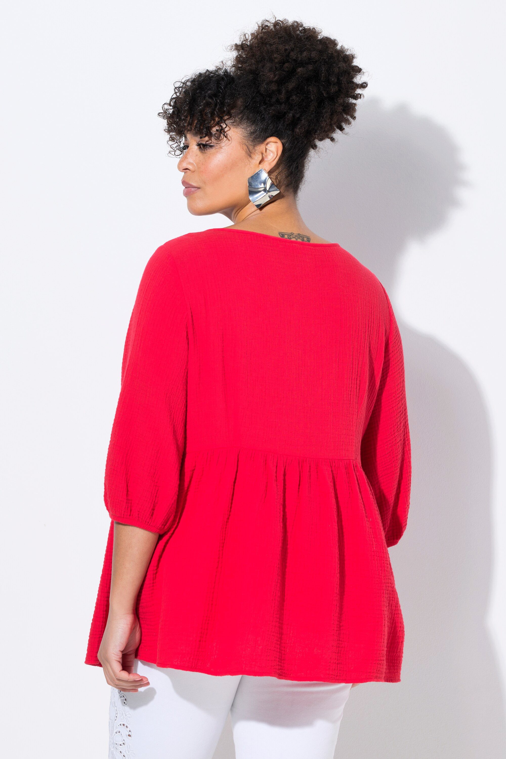 MIAMODA Longbluse Bluse A-Linie Musselin Bindebänder Kräuselnaht