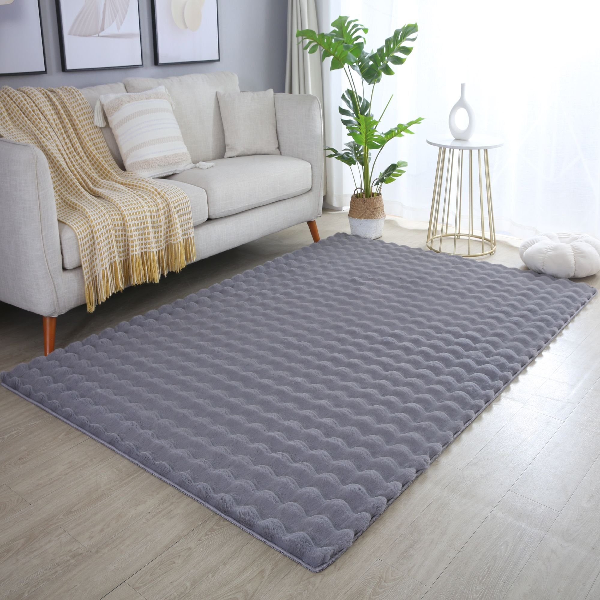 Fellteppich Unicolor - Einfarbig, 25 Grau mm, Wohnzimmer Optik 3D Plüsch Teppich Einfarbig Carpetsale24, Höhe: Läufer, Teppich Soft flauschig