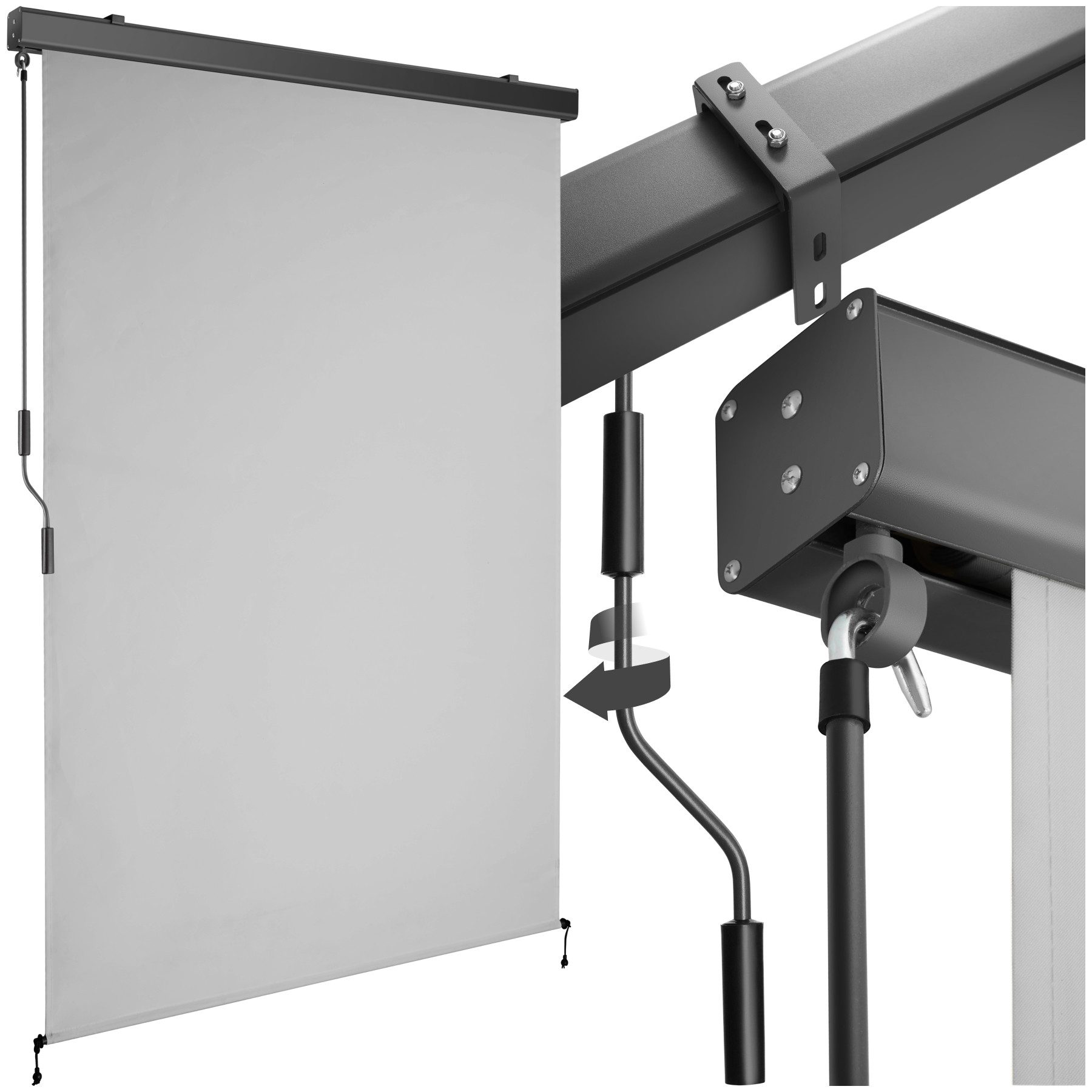 tectake Seitenarmmarkise Sichtschutz Garten mit Wandhalterung, UV-beständig und (Balkonmarkise Eloise, in hellgrau) pulverbeschichtetes Aluminiumgehäuse, leichtgängige Handkurbel