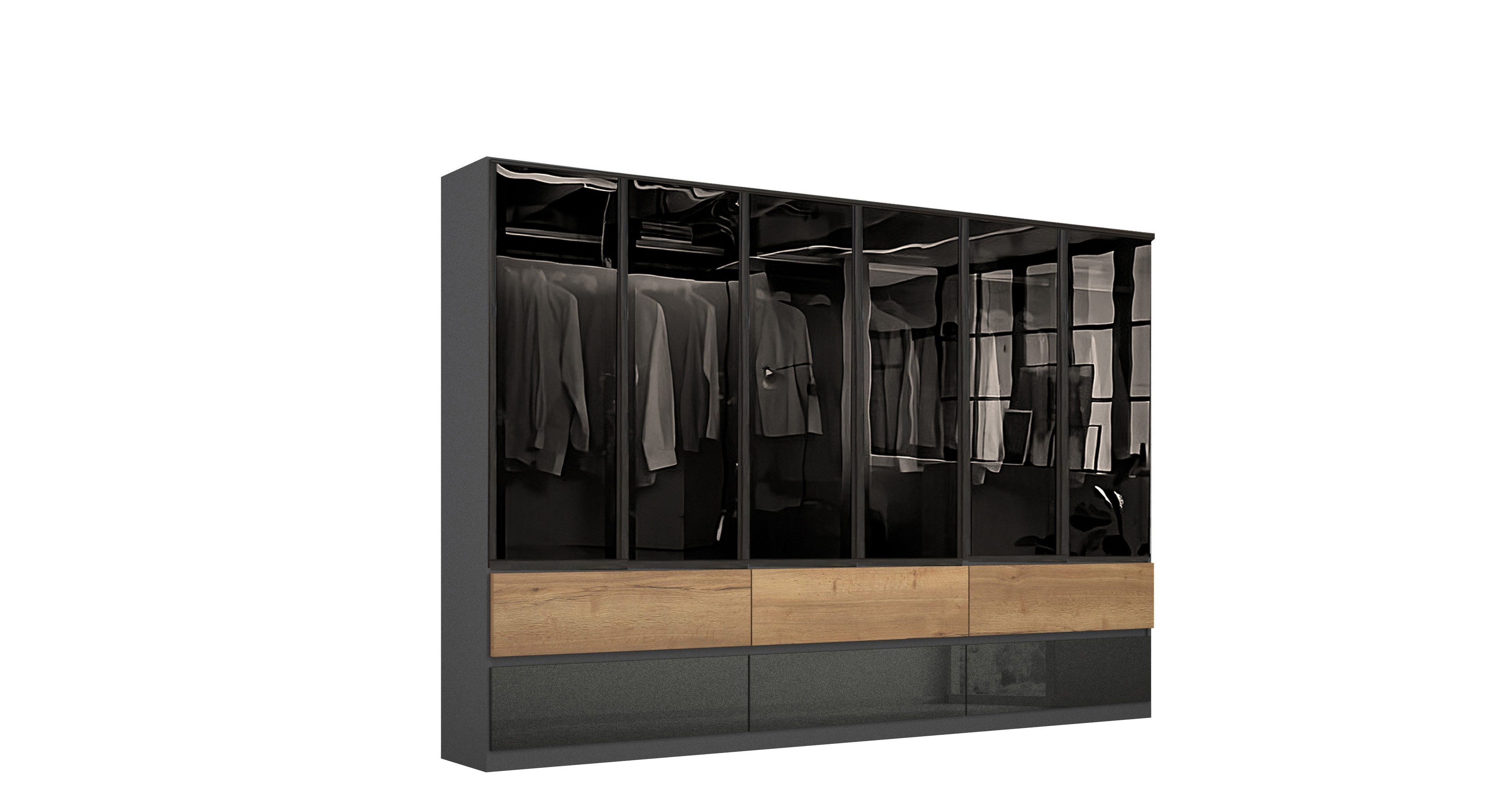 BENEDO MÖBEL Kleiderschrank Amsterdam 300cm mit Hochglanzfront (Spar-Set, inkl. Innenbeleuchtung)