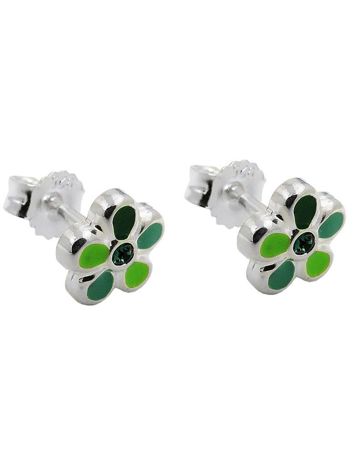 Gallay Paar Ohrstecker Ohrring 6,5mm (1-tlg) grün-lackiert 925 Blume Kinderohrring Silber