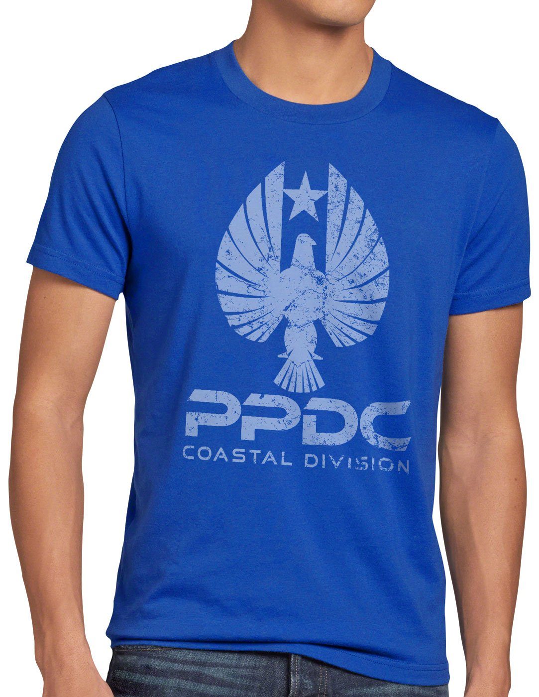 style3 Print-Shirt Herren T-Shirt Pan Pacific Defense kaiju abwehr blau
