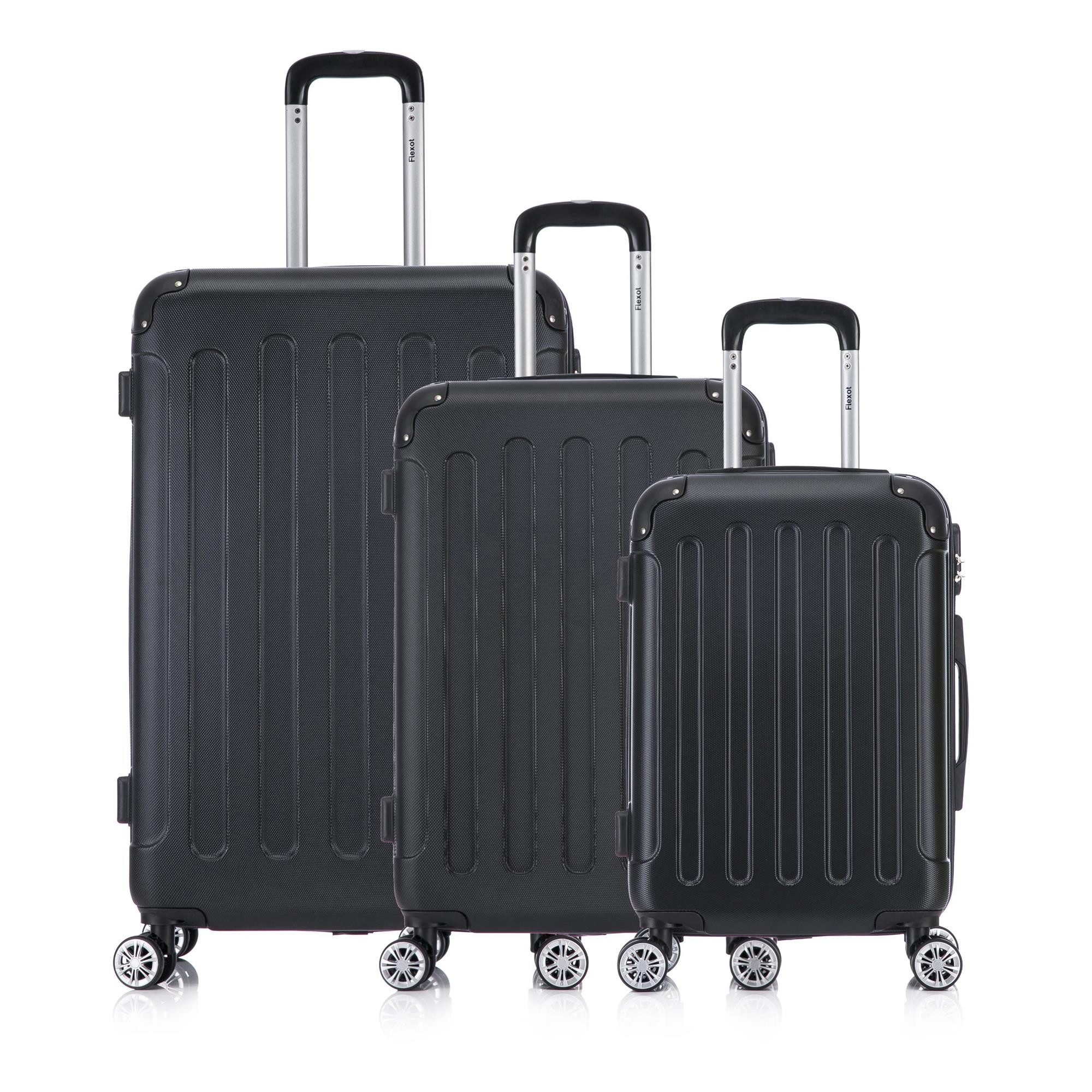 Flexot Hartschalen-Trolley F-2045 Kofferset, 360° Rollen, robuster Reisekoffer, Bordcase, 4 Rollen, Robuster und moderner Koffer mit vier 360° Rollen und Zahlenschloss