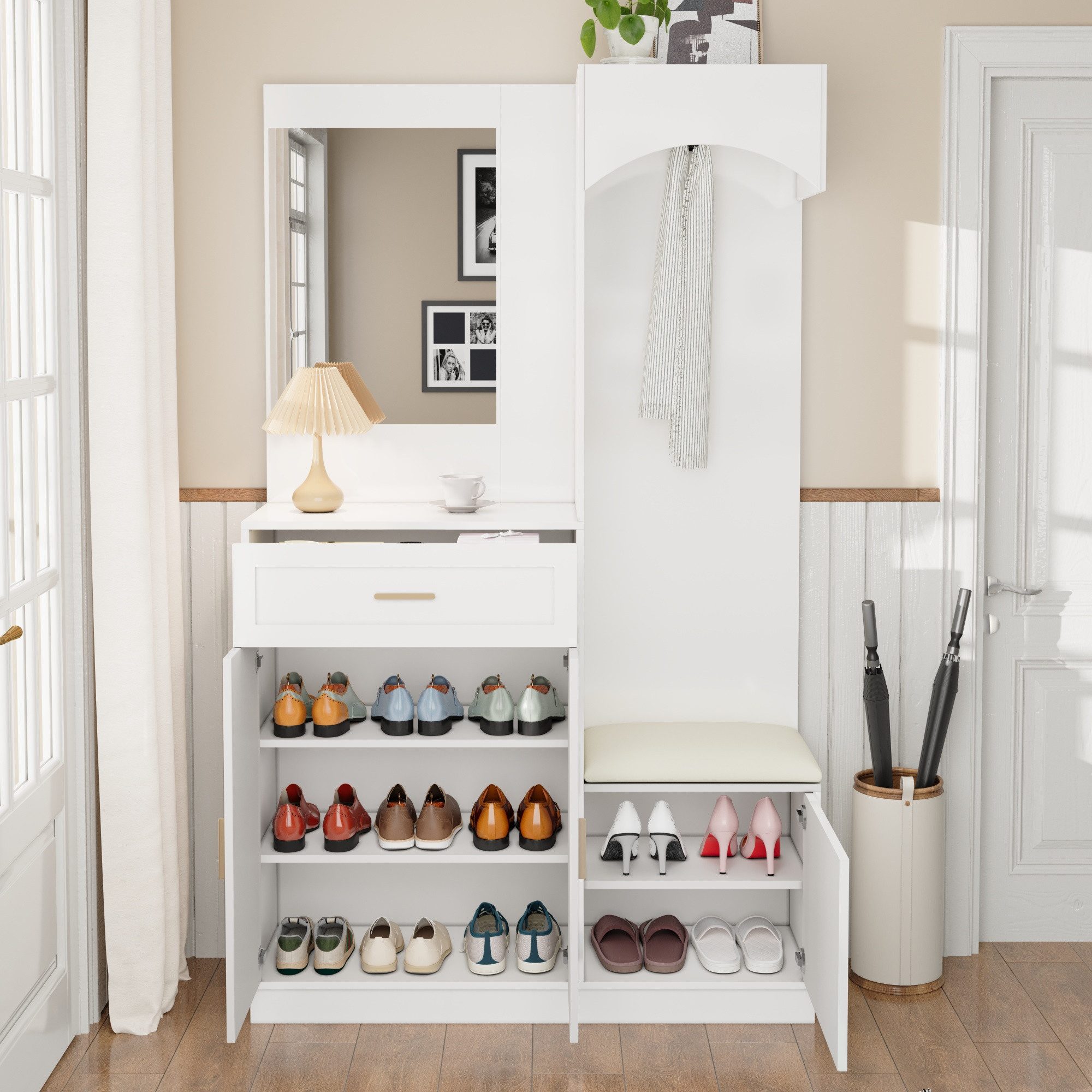 Merax Garderoben-Set mit Spiegel, Eingangsschrank mit verstellbaren Einlege günstig online kaufen