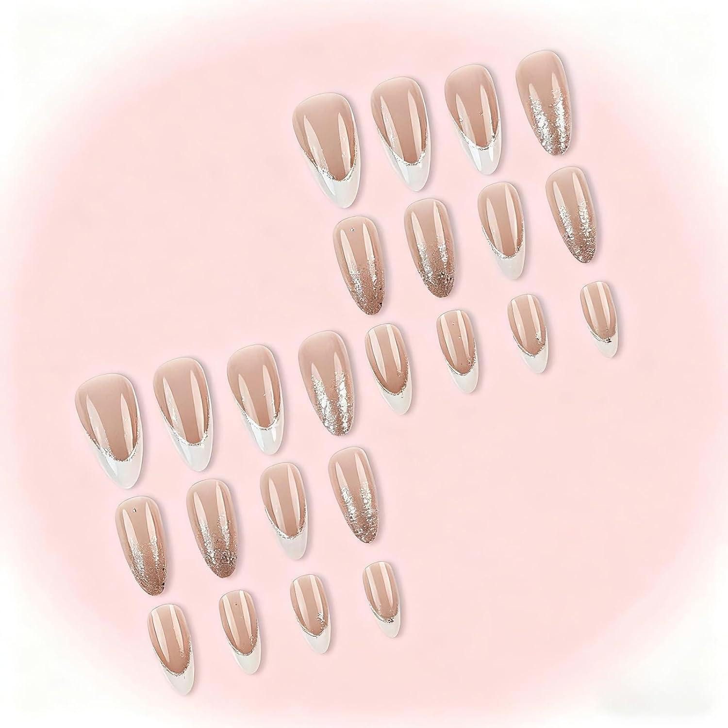 LuxusKollektion Kunstfingernägel Kunstnägel Fingernägel PressOn Acryl Kurz Style 7-24pcs French Glitte – Bild 2 von 5