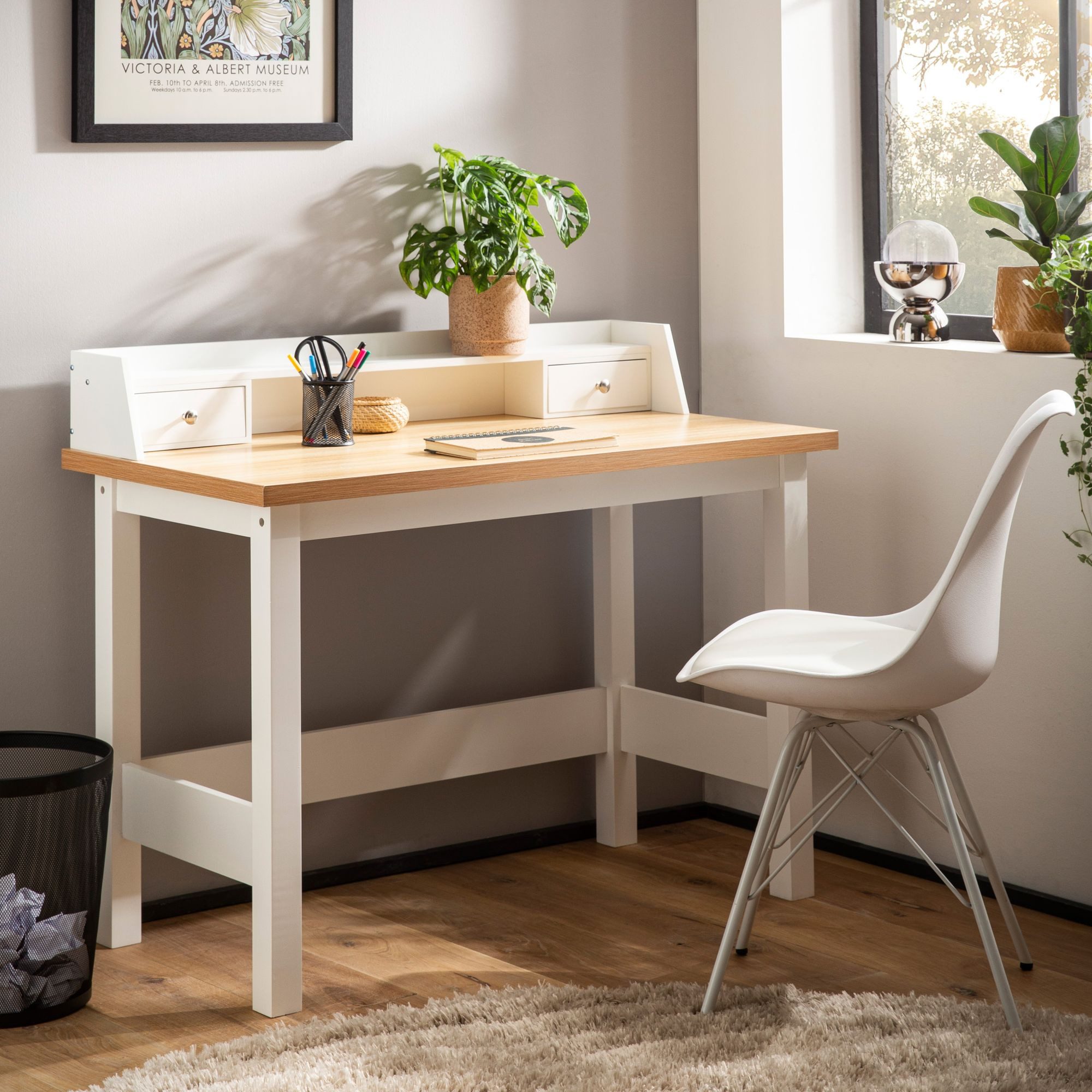 FINEBUY Schreibtisch FB107875 Bürotisch 106 cm Weiß Schublade Platzsparend günstig online kaufen