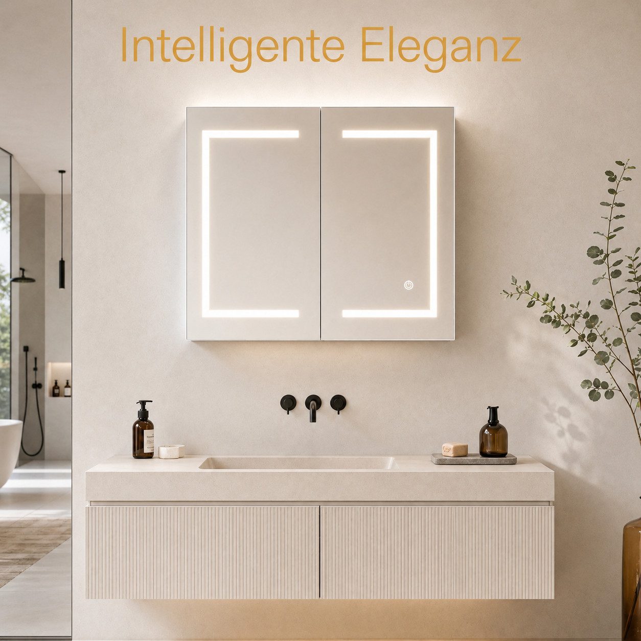 Simurq Badezimmerspiegelschrank Spiegelschrank Bad Mit LED Beleuchtung Und Ablage, Hängeschrank (Set, Badspiegel mit verstellbaren Regalen) 3 Farbtemperatur Dimmbare, Verstellbarem Regal, Wandschrank