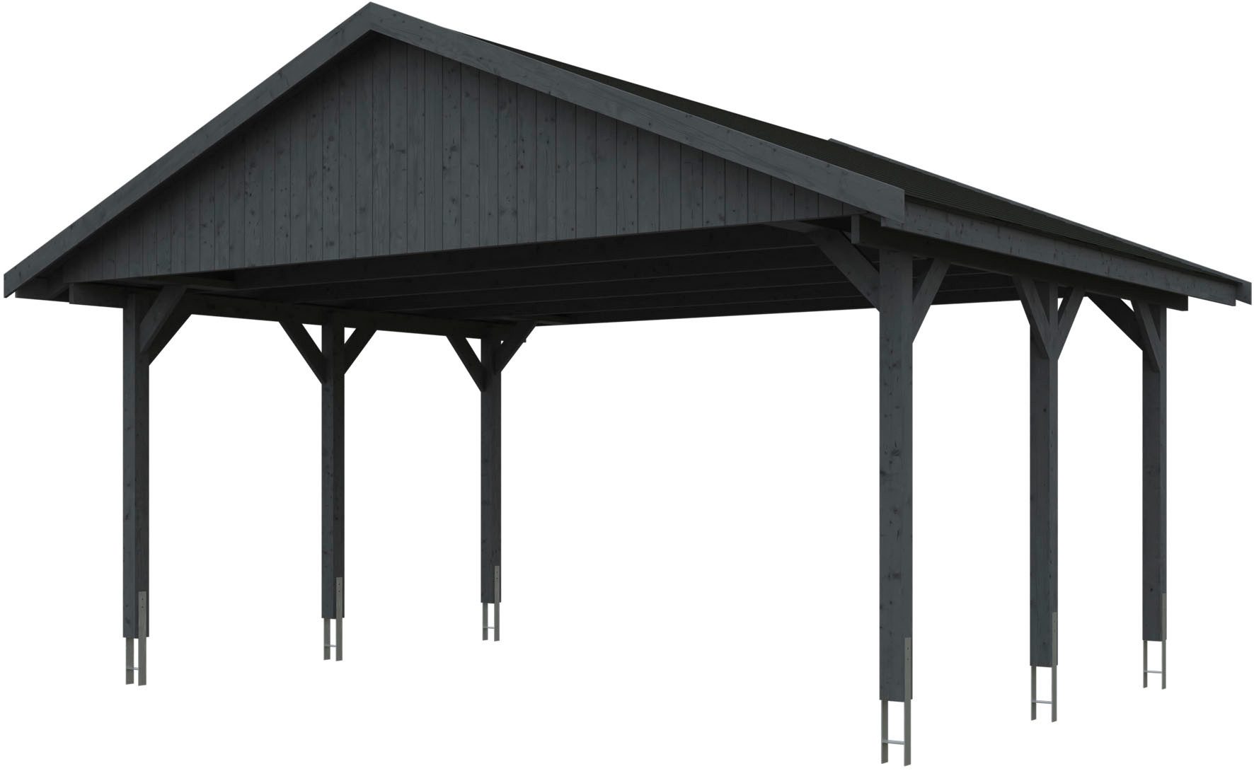 Skanholz Doppelcarport Wallgau, BxT: 620x500 cm, 215 cm Einfahrtshöhe, mit schwarzen Dachschindeln
