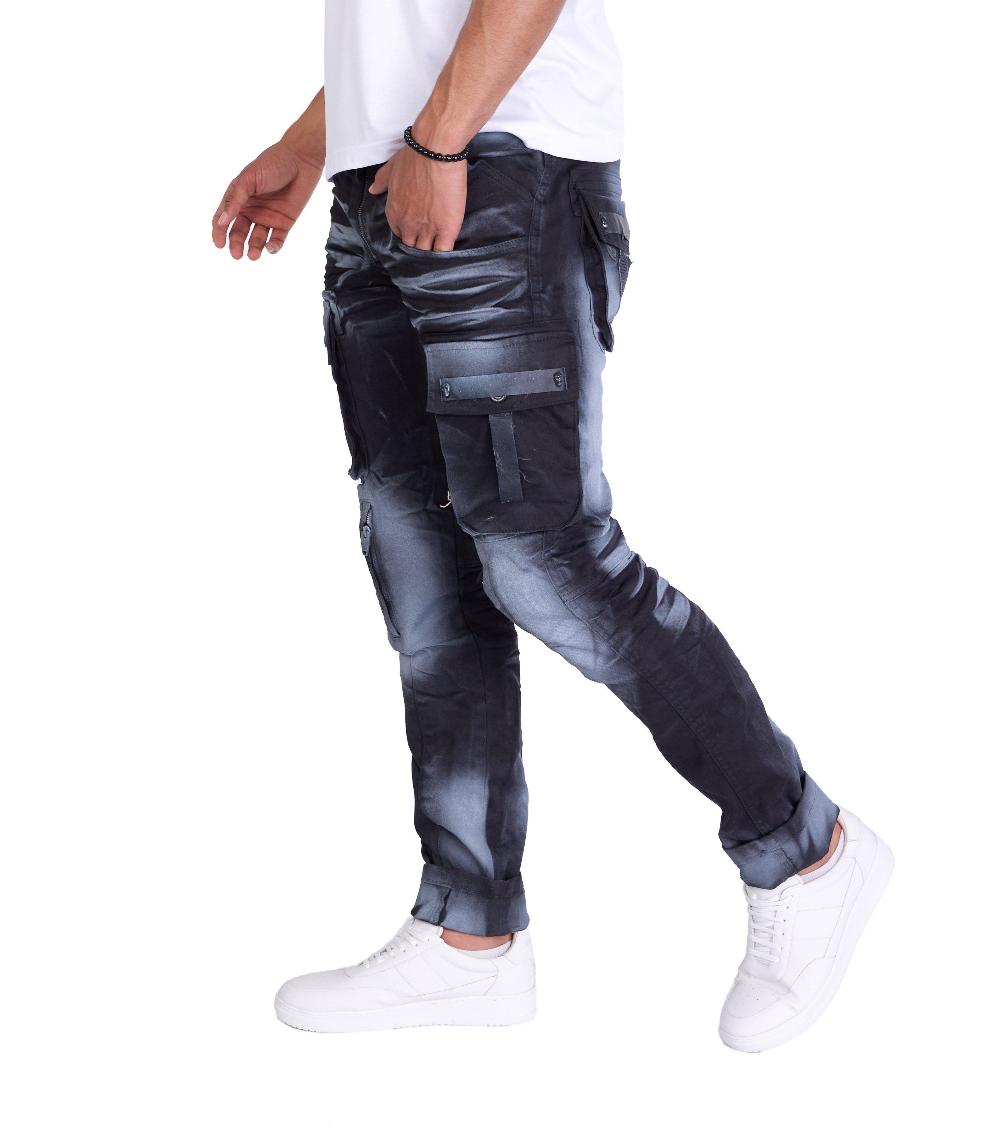 KINGZ Cargojeans Rebelische Herren Designer Cargojeans günstig online kaufen