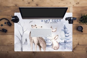 MuchoWow Gaming Mauspad Winter - Wolf - Vogel - Kaninchen (1-St), Büro für Tastatur und Maus, Mousepad Gaming, 90x60 cm, XXL, Großes