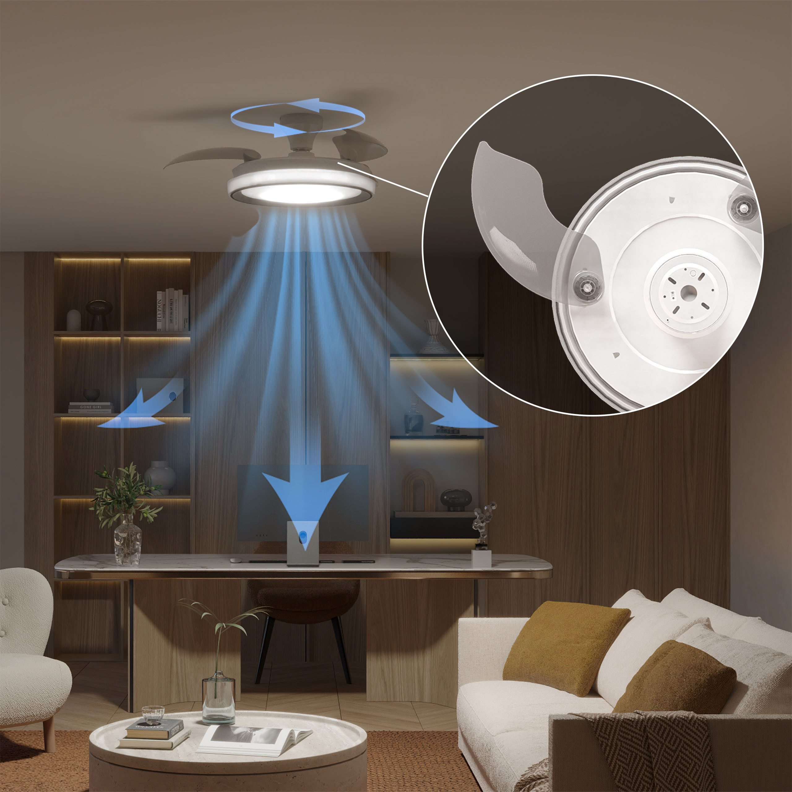 Philips LED Deckenleuchte Bliss 35W DC-Ventilator 28W, einziehbare Rotorblätter, Glitzeroptik, CCT - über Fernbedienung, Dimmer, Dimmfunktion, Ein-/Ausschalter, Farbsteuerung, Fernbedienung, Infrarot inkl., Memoryfunktion, Ventilatorfunktion, dimmbar über Fernbedienung, mehrere Helligkeitsstufen, LED fest integriert, warmweiß - kaltweiß, 2700-6500 Kelvin, dimmbar mit Fernbedienung, 4500 Lumen