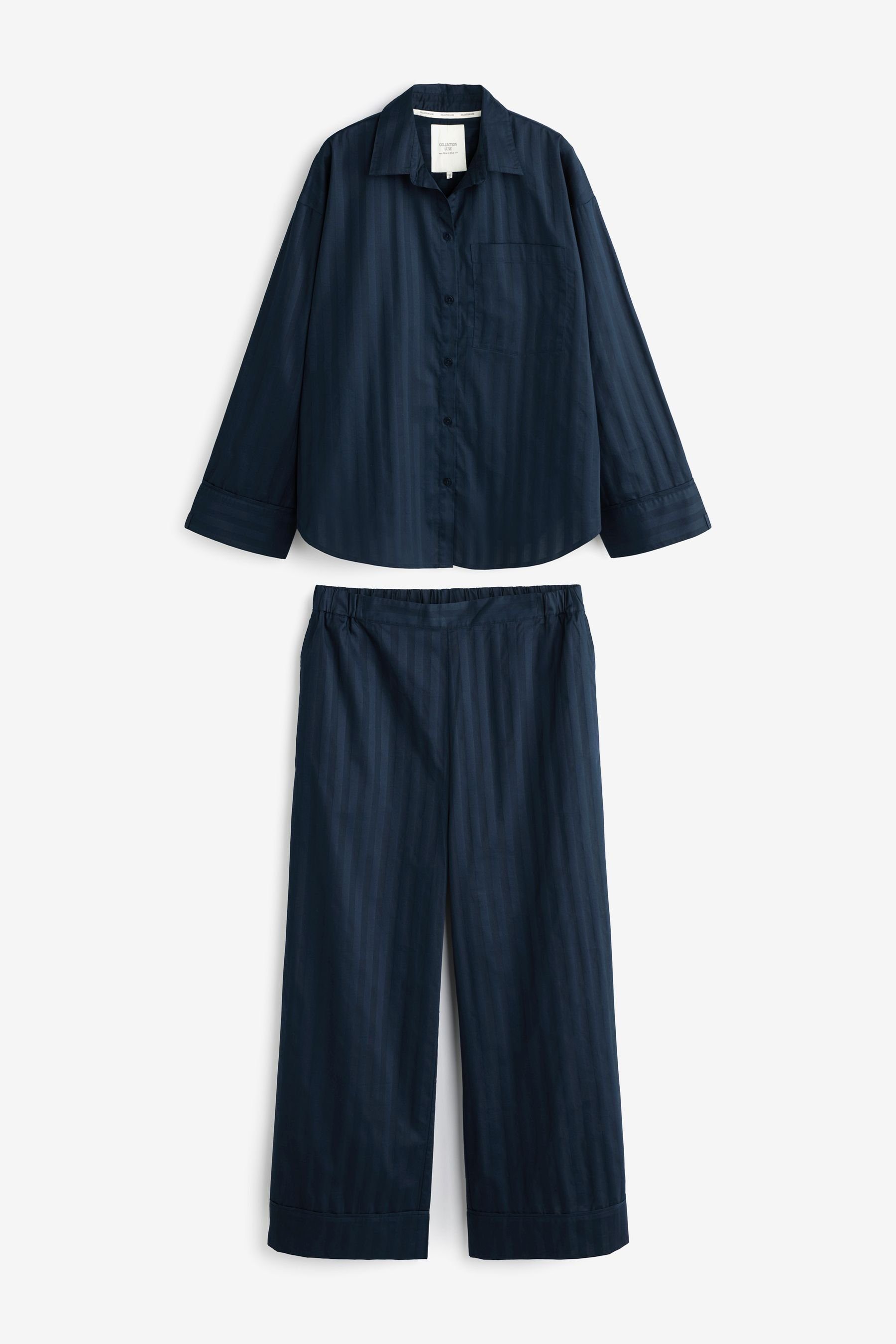 Next Pyjama Luxe Premium Pyjama-Set tlg) aus (2 Baumwolle Blue Navy