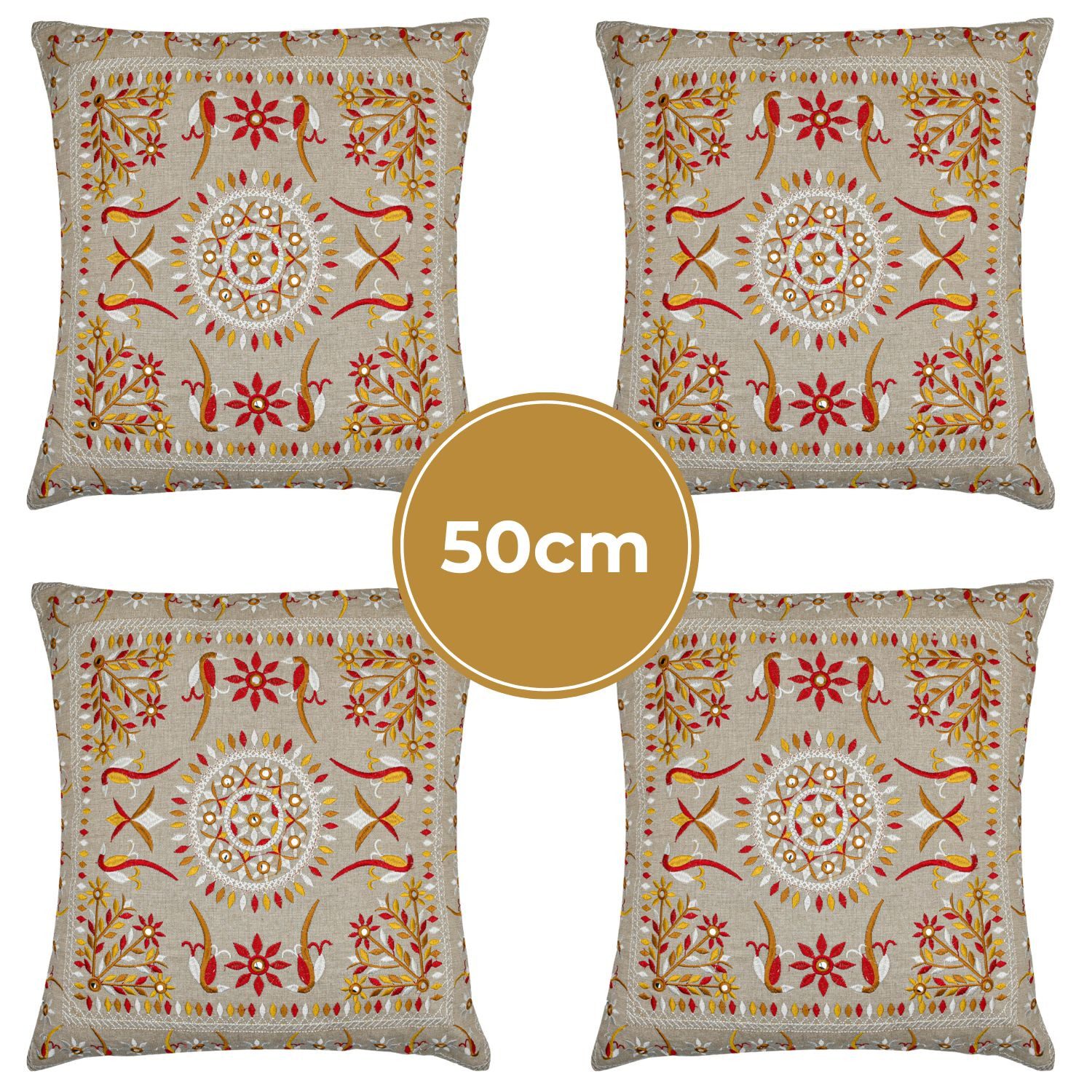 Marrakesch Orient & Mediterran Interior Zierkissen 4er Set Kissenbezug Handgefertigt Lodge Rot 50x50cm, Boho Deko, (4 St)