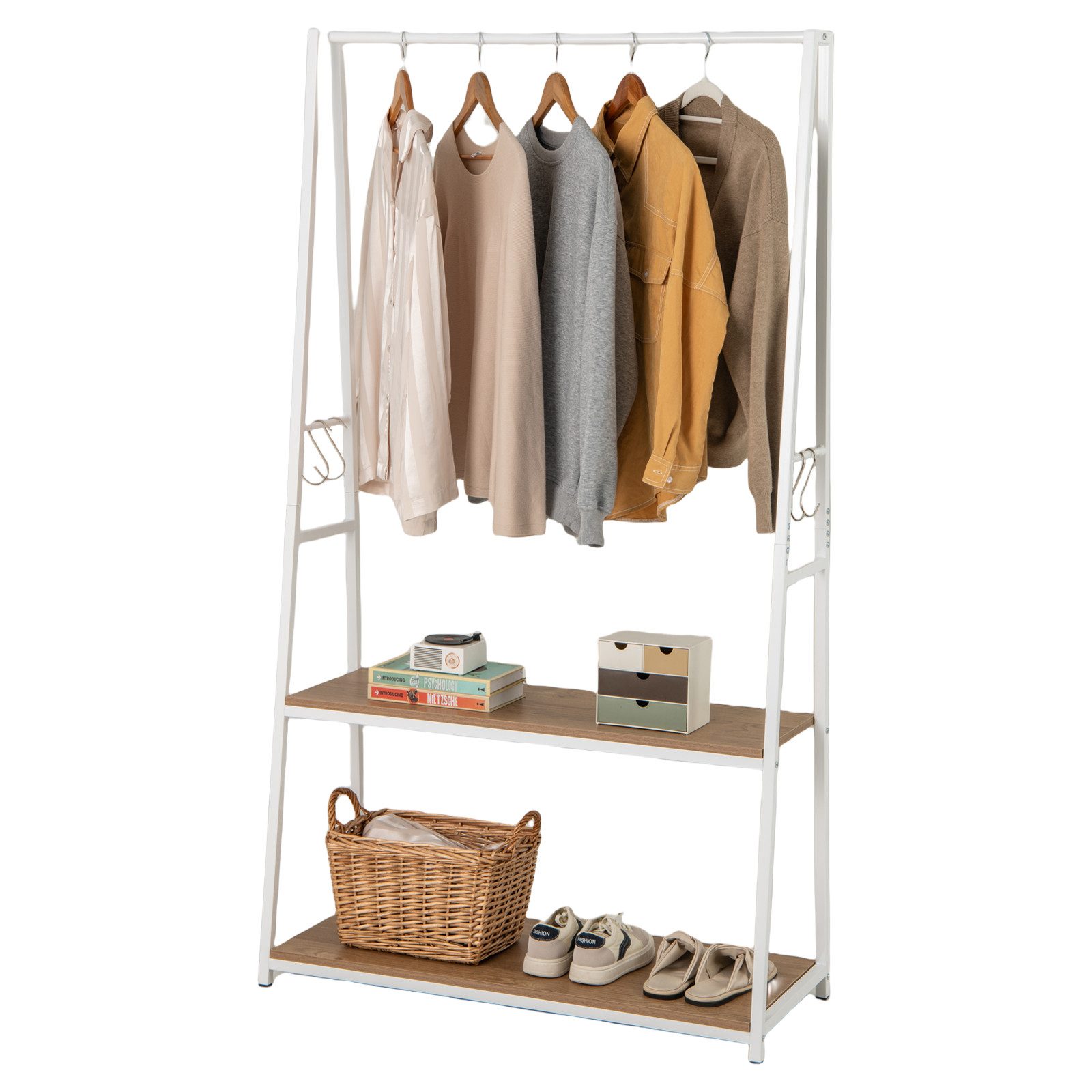 COSTWAY Kleiderständer, (1 St), freistehende Garderobe, mit 2 Regalen & Kle günstig online kaufen