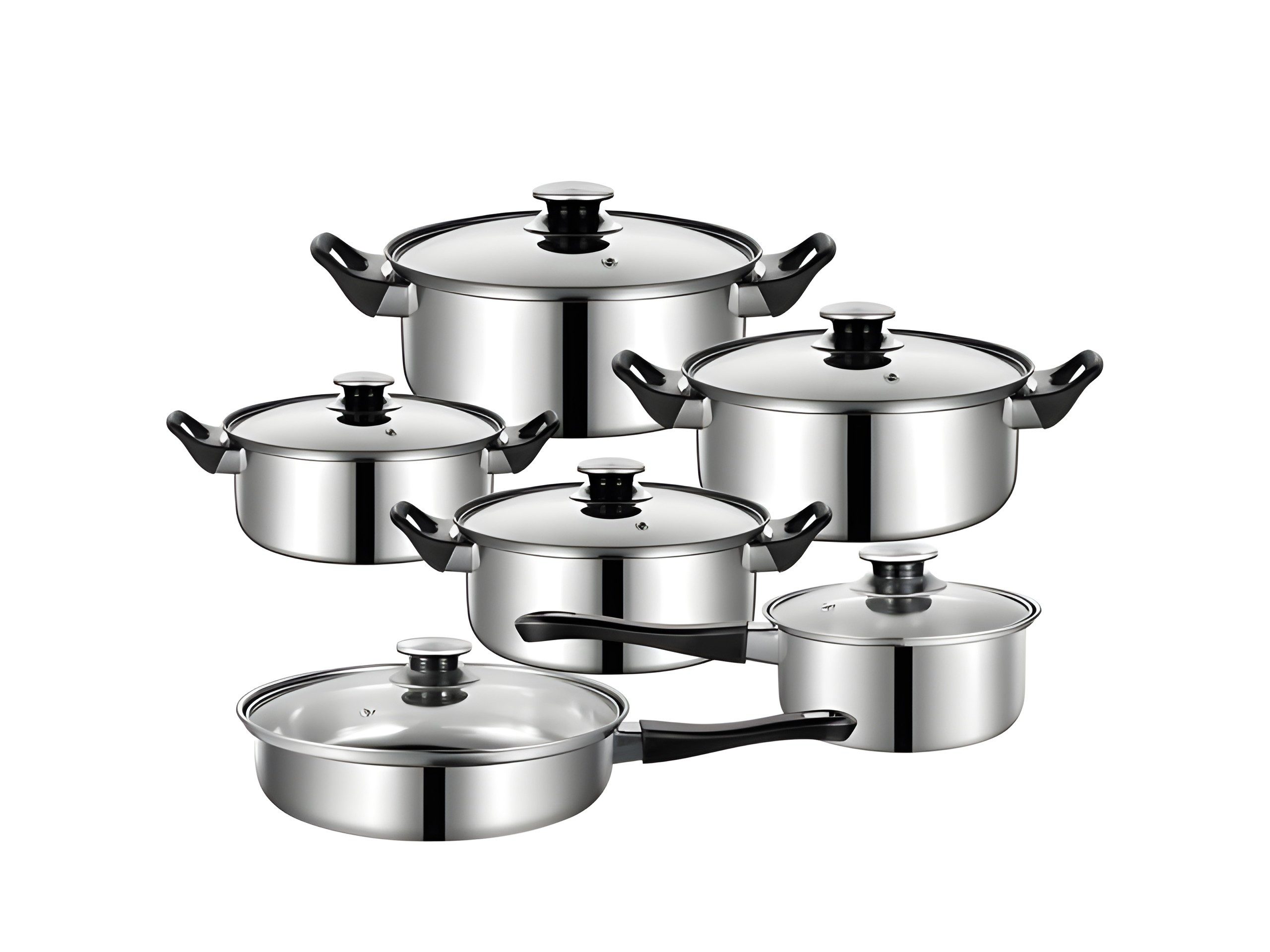 Retoo Topf-Set Kochset Edelstahl für alle Herdarten mit Pfanne & Glasdeckeln, Edelstahl (Kochgeschirr-Set, 12-tlg., 12-teiliges Kochgeschirr-Set aus Edelstahl), Alle Herdarten; spülmaschinengeeignet; hitzebeständige Glasdeckel
