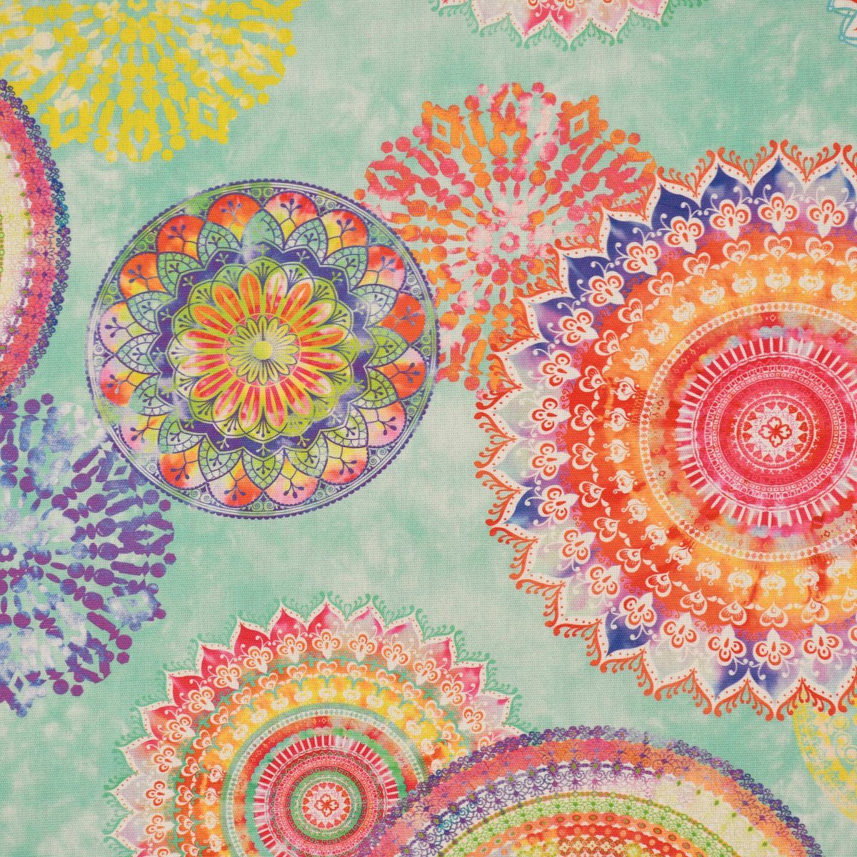 Stoff Outdoorstoff Dralon Mandala Watercolour mint bunt 1,40m, abwaschbar
