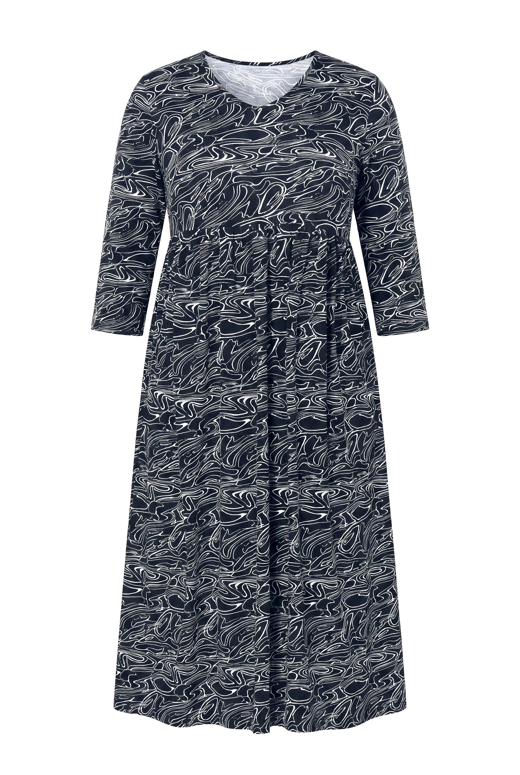 Ulla Popken Maxikleid Maxikleid bedruckt V-Ausschnitt 3/4-Arm Taschen