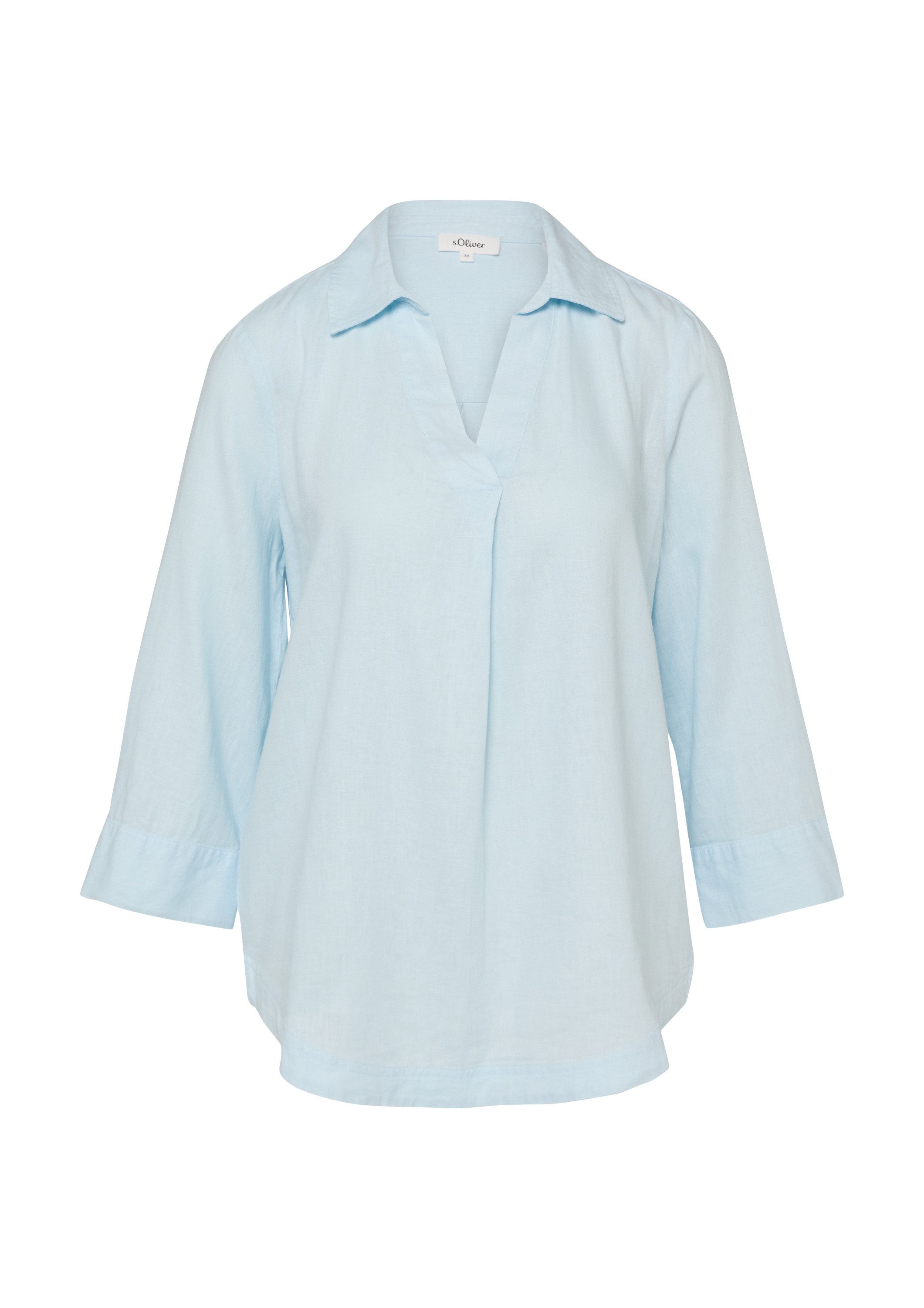 s.Oliver Kurzarmbluse Bluse Leinenmix-Bluse mit 3/4-Ärmeln und Turn-up
