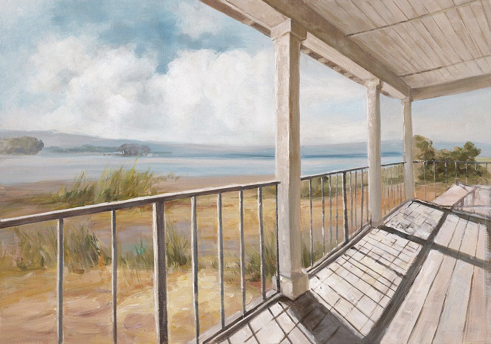 ArtUniverse Gemälde Leinwandbild Blick Von Der Veranda 90 x 120 cm, Naturmotiv
