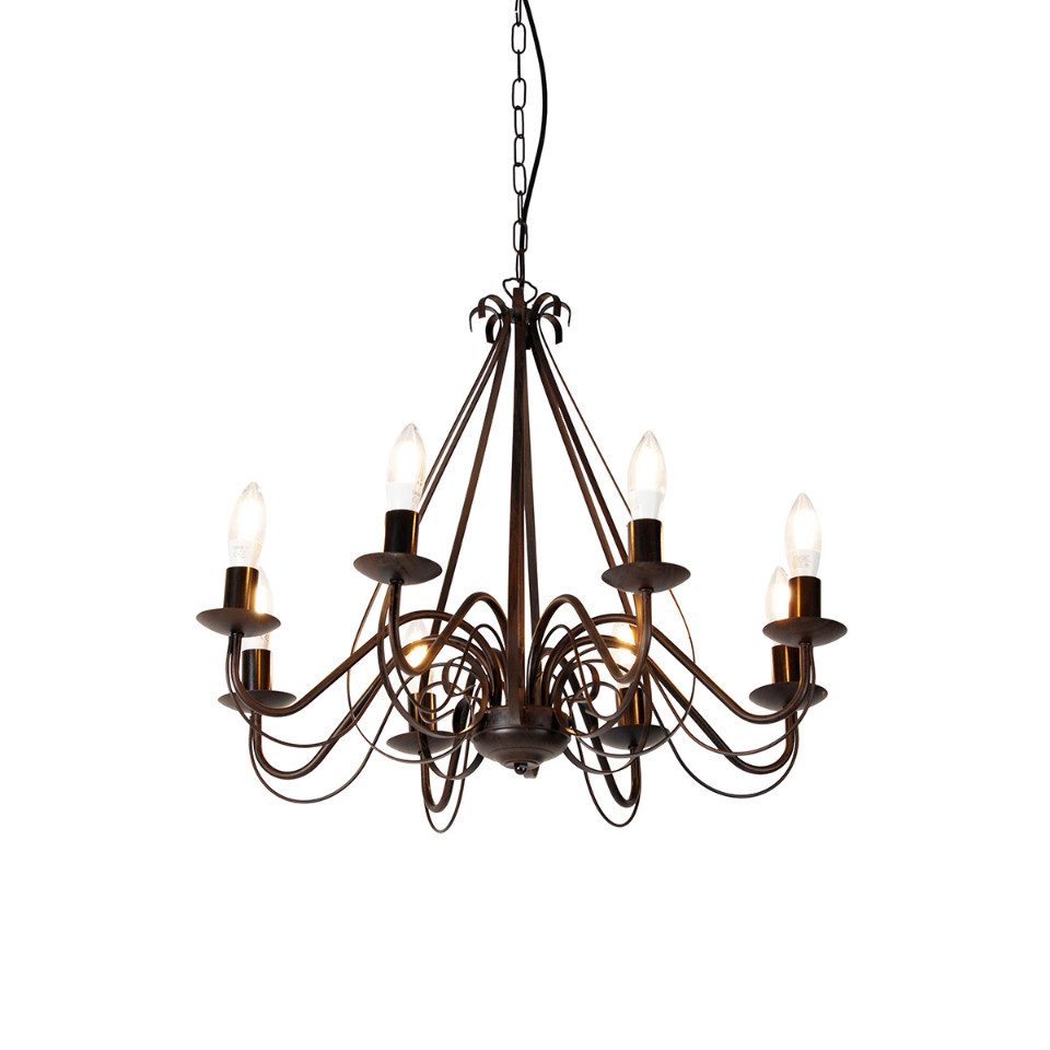 Qazqa Люстры Giuseppe, LED wechselbar, E14, Rostbraun, Landhaus, Stahl, 8-flammig