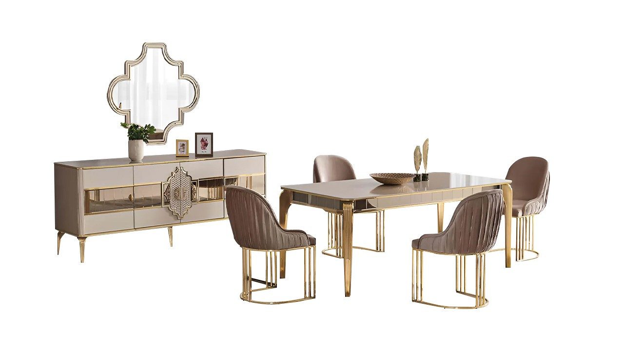 Esszimmer-Set XLMOEBEL Esstisch-Set in Beige mit Stühlen und Sideboard