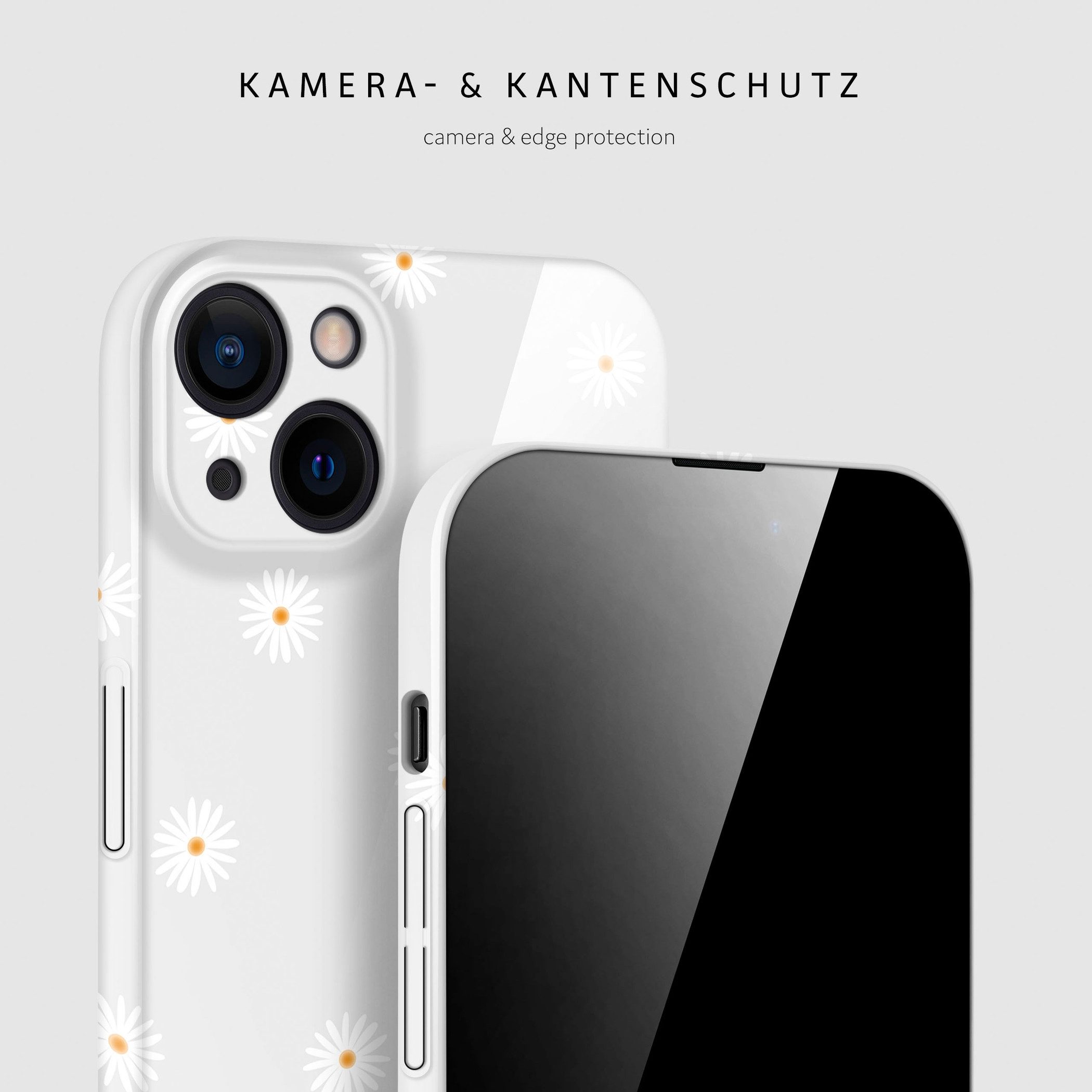ONEFLOW Handyhülle für iPhone 15 Splash Cover Gänseblümchen Grau 6,1 Zoll, Hülle mit Design Muster Designer Case Kameraschutz Handy Schutzhülle – Bild 3 von 5