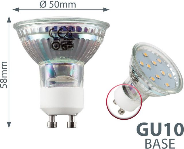 B.K.Licht LED-Leuchtmittel, GU10, 5 Stück, Warmweiß, LED Lampe Birne 3W 3.000K 250 Lumen Energiesparlampe-Otto