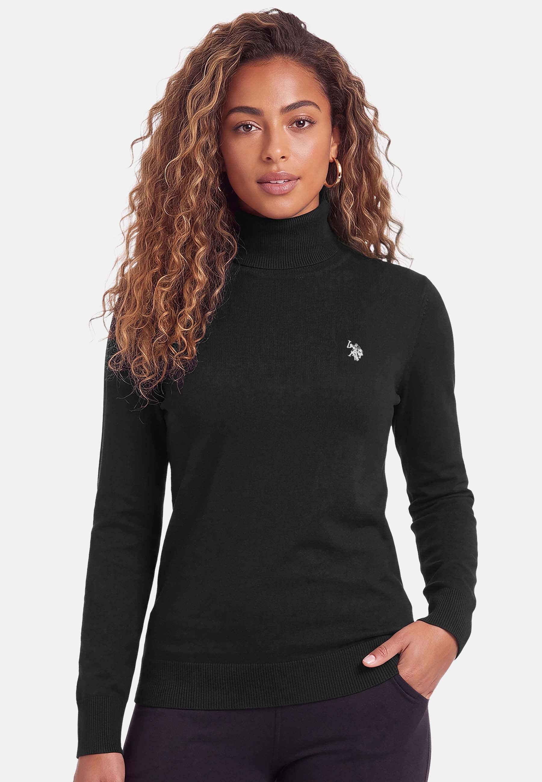 U.S. Polo Assn. Rundhalspullover mit Stickereidetails und schmalen Ärmeln Angenehm wärmender Damenpullover mit hochgeschlossenem Ausschnitt