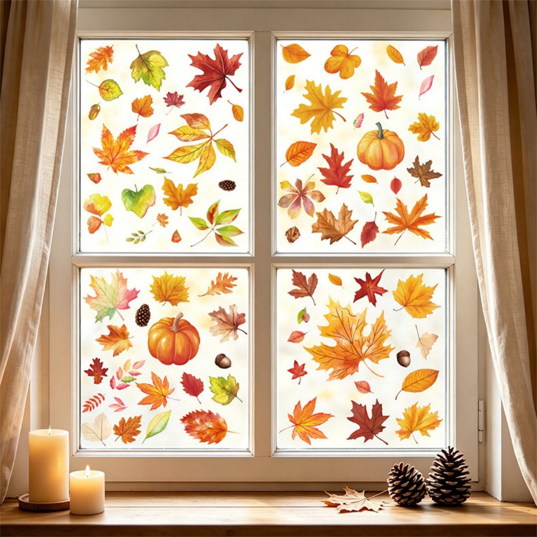 Sorvyzxn Fensterbild Fensterbilder Herbst, Autumn Fensterbild Selbstklebend, Herbstdeko, Geeignet für Erntedankfest Halloween Herbst Deko Fenster Aufkleber – Bild 5 von 5