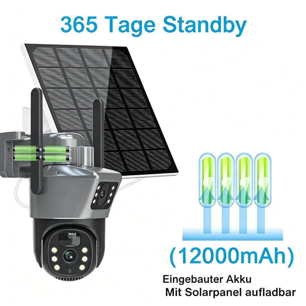 ANTCOOL Überwachungskamera WiFi Solar-Überwachungskamera Außen Doppellinse PTZ, IP66 – Bild 2 von 5