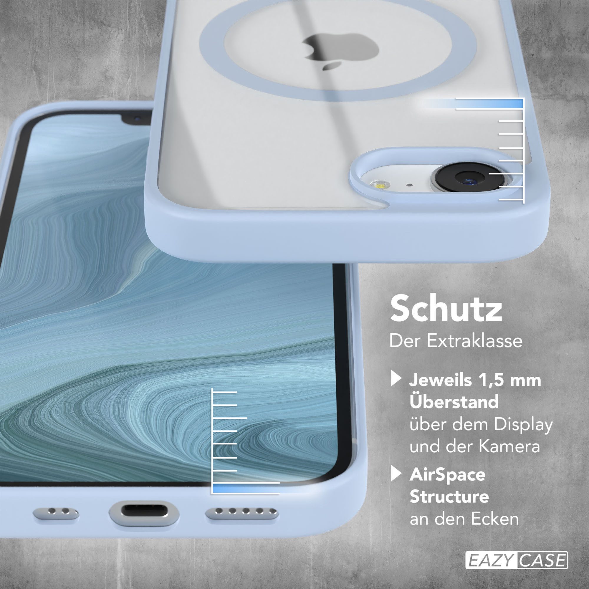 EAZY CASE Handyhülle Transparente Hülle mit MagSafe für iPhone 16e 6,1 Zoll, Softcase, Schutzhülle mit Displayschutz, stoßfest, kratzfest, Hellblau – Bild 4 von 5